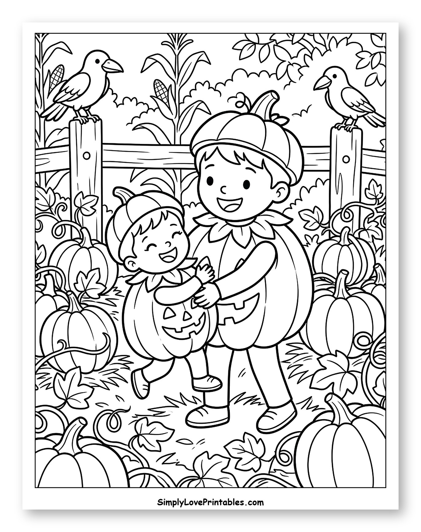 Happy Kids in Pumpkin Costumes in a Patch