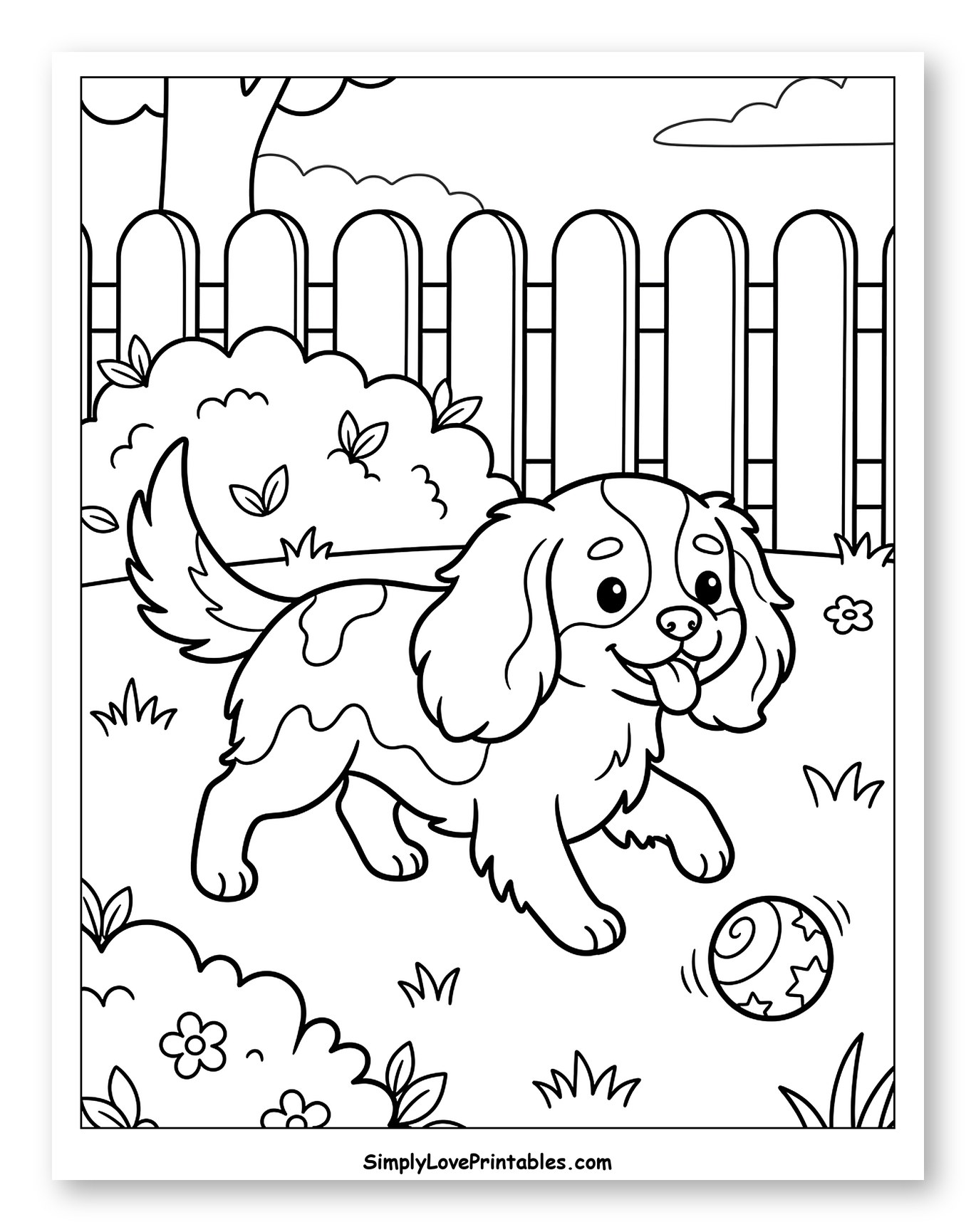Happy King Charles Cavalier Dog Playing with Ball