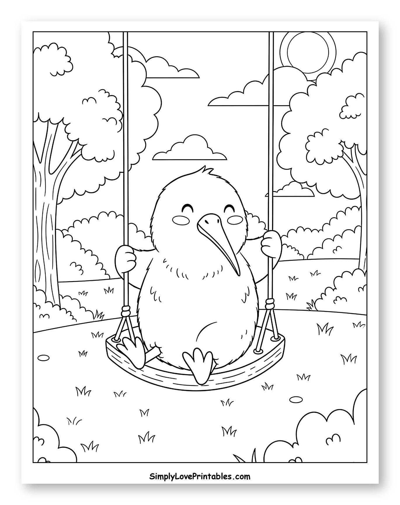 Happy Kiwi Bird on a Swing