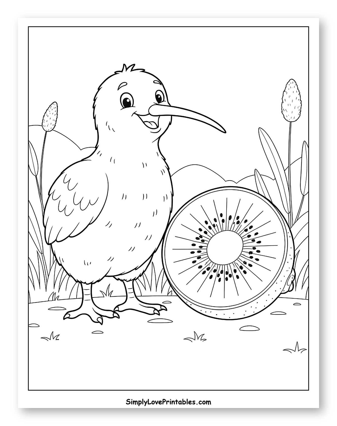 Happy Kiwi Bird with Sliced Kiwi Fruit