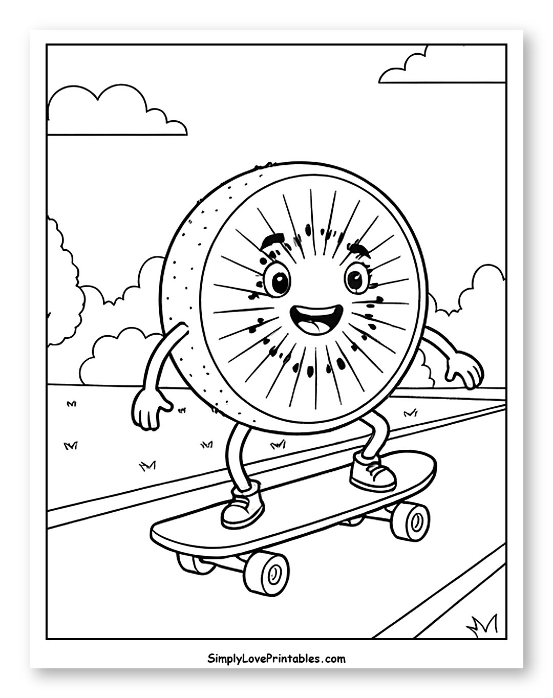 Happy Kiwi Fruit Skates on a Path to Color for Kids