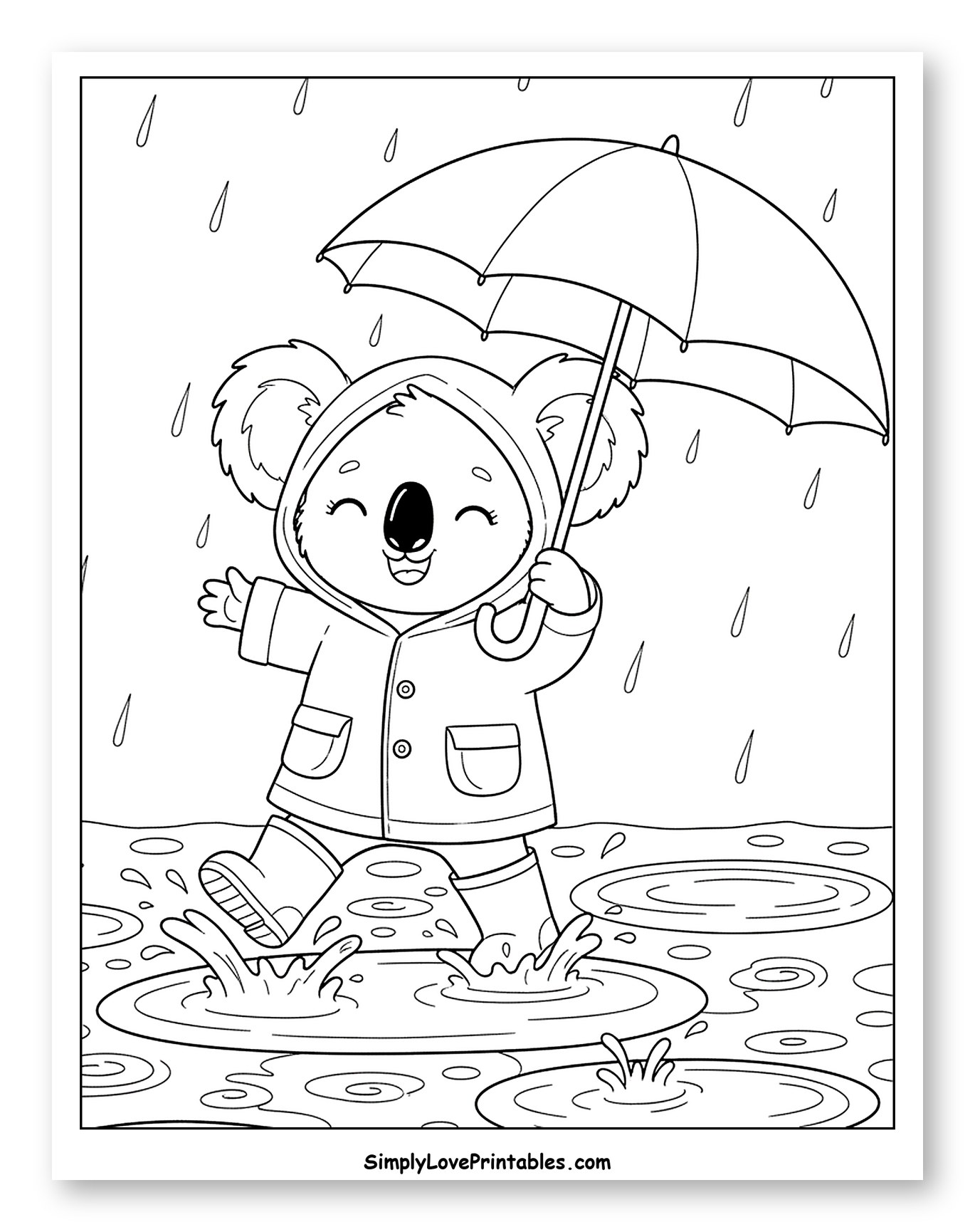 Happy Koala Splashing in Rain Puddles