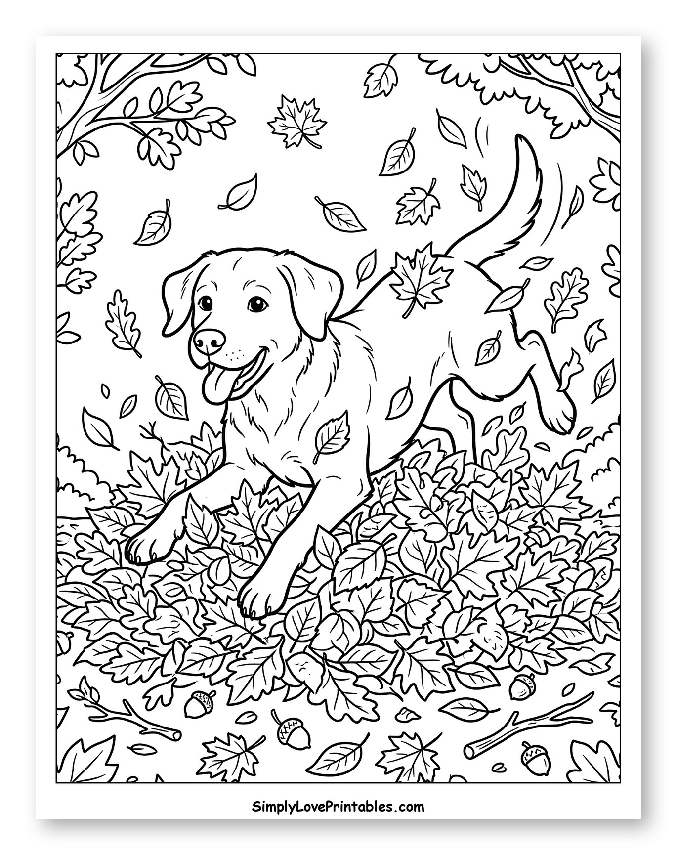 Happy Labrador Playing in Autumn Leaves