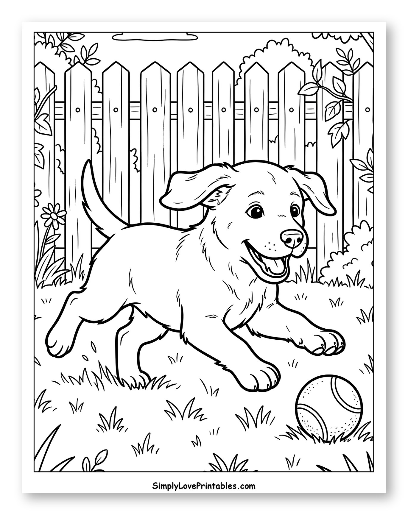 Happy Labrador Puppy Playing with a Ball Coloring Sheet for Kids