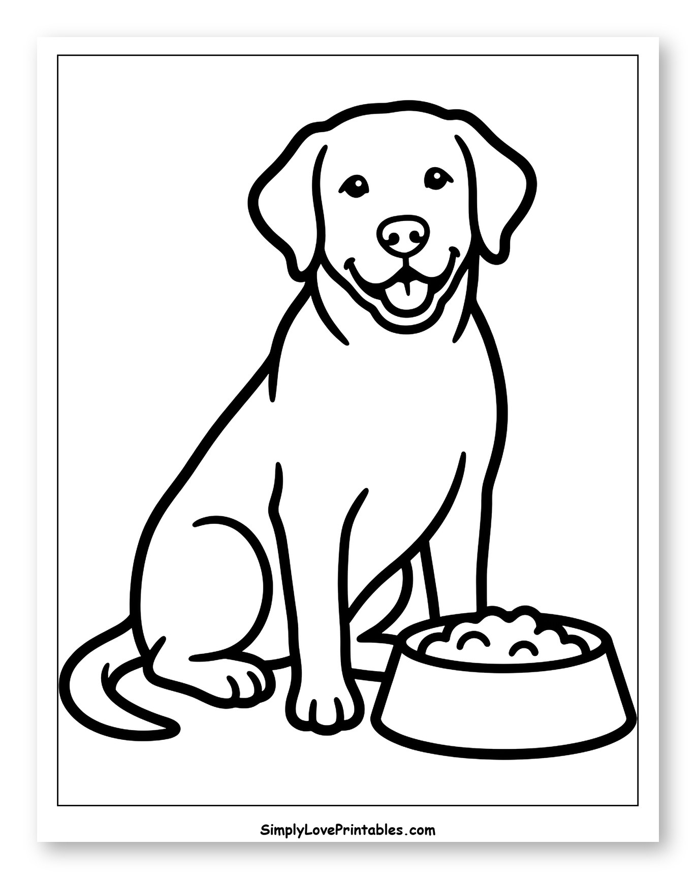 Happy Labrador with Full Food Bowl Coloring Page for Toddlers