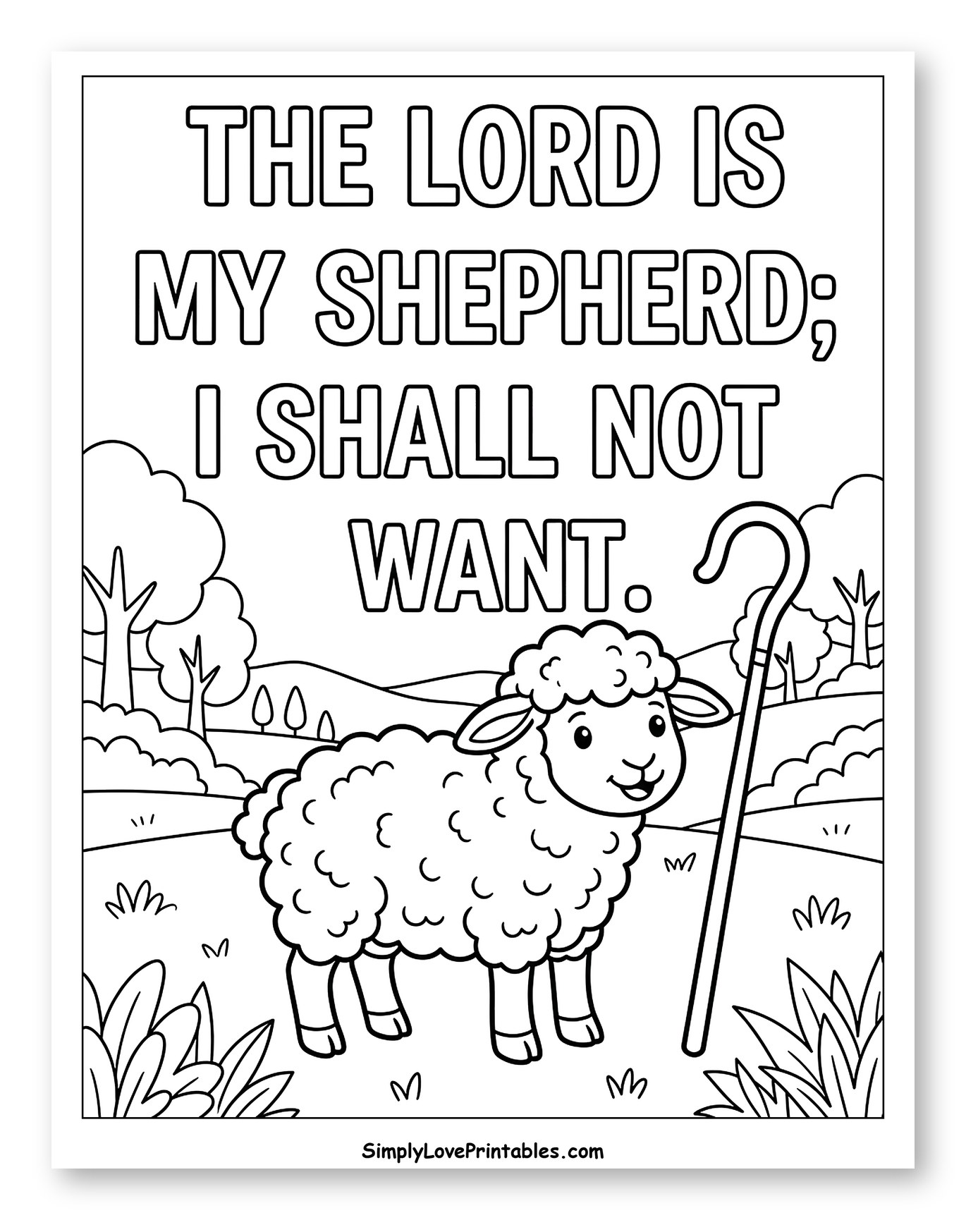 Happy Lamb with Shepherd's Crook and Bible Verse