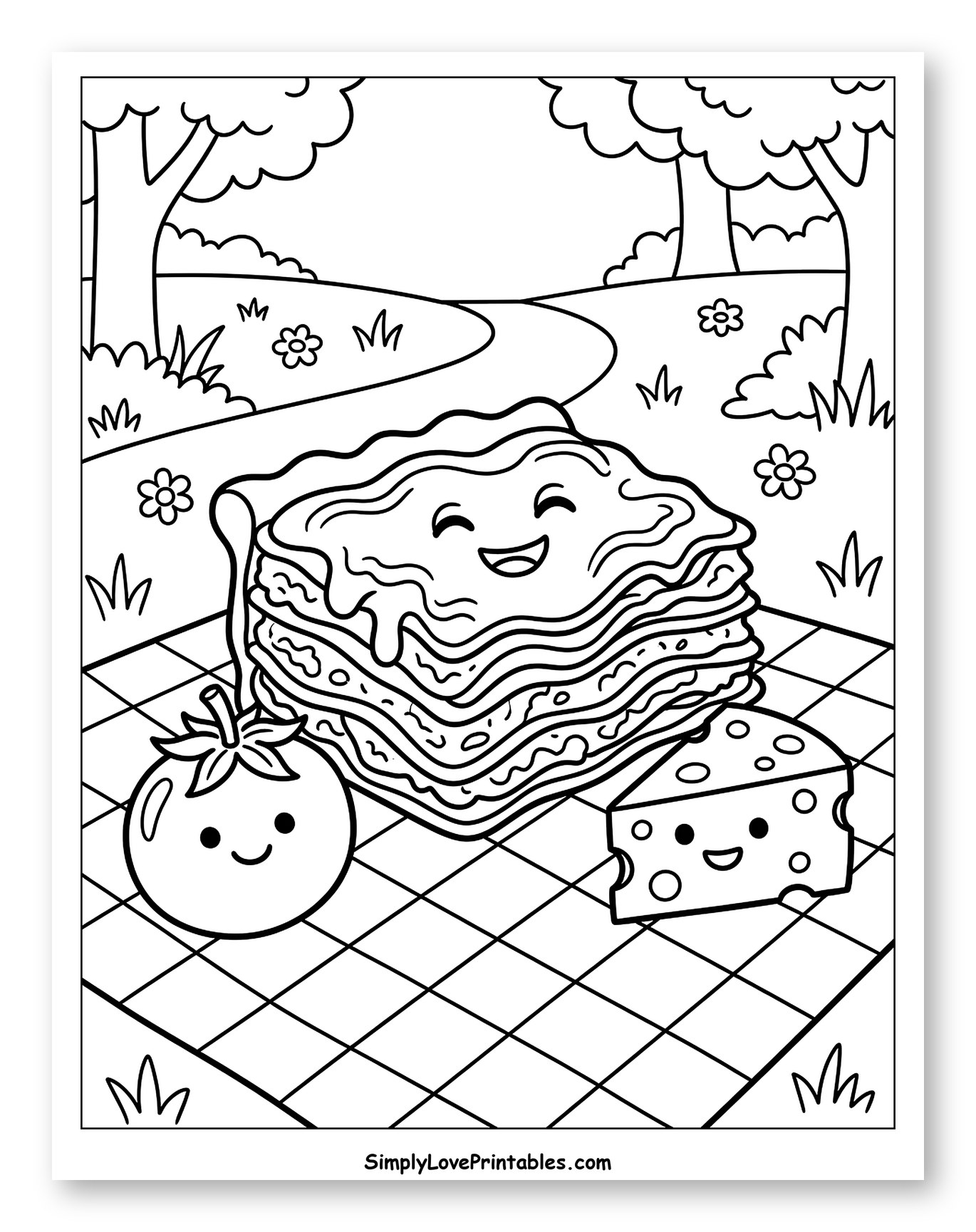 Happy Lasagna Picnic with Tomato and Cheese