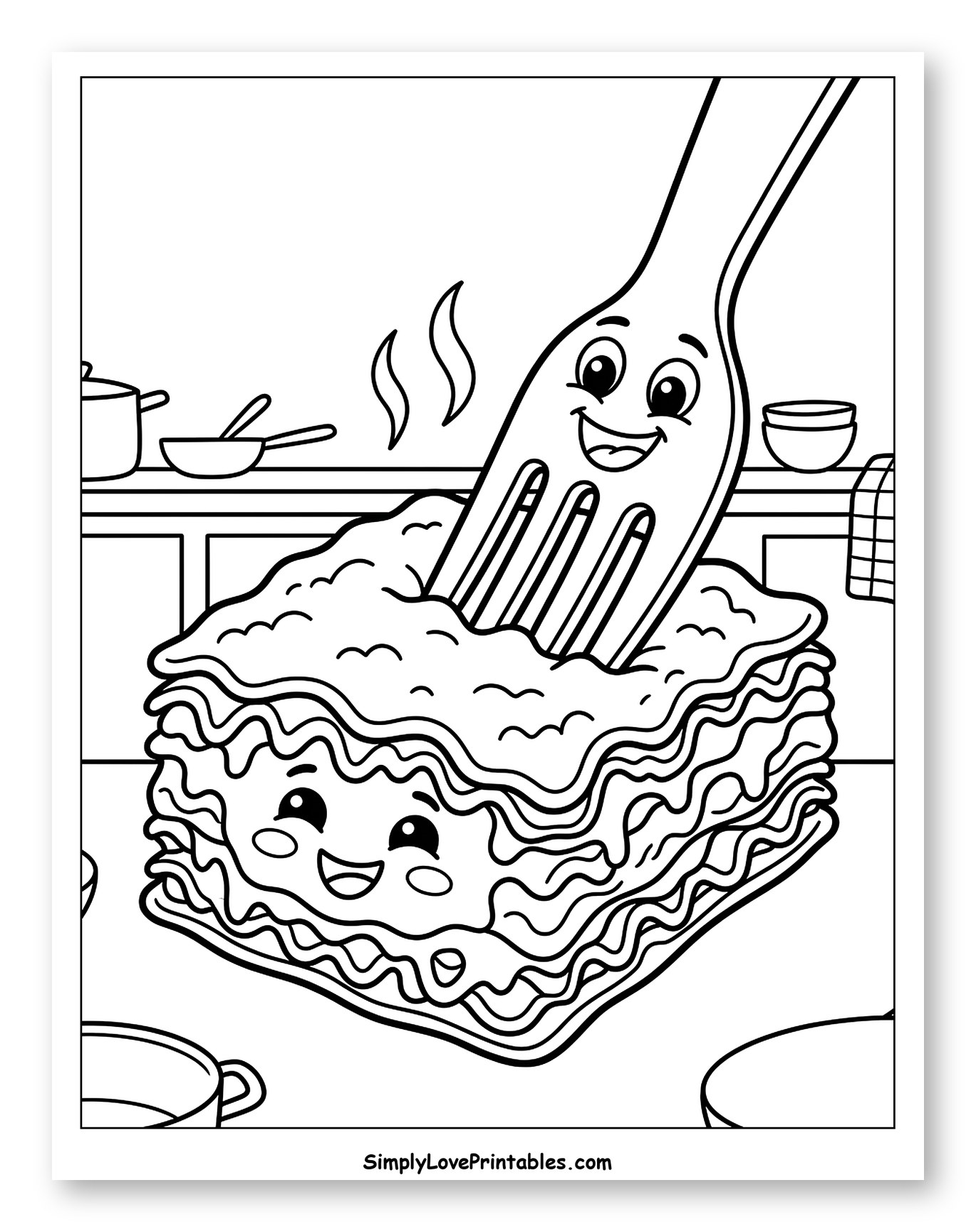 Happy Lasagna Slice Lifted by a Fork