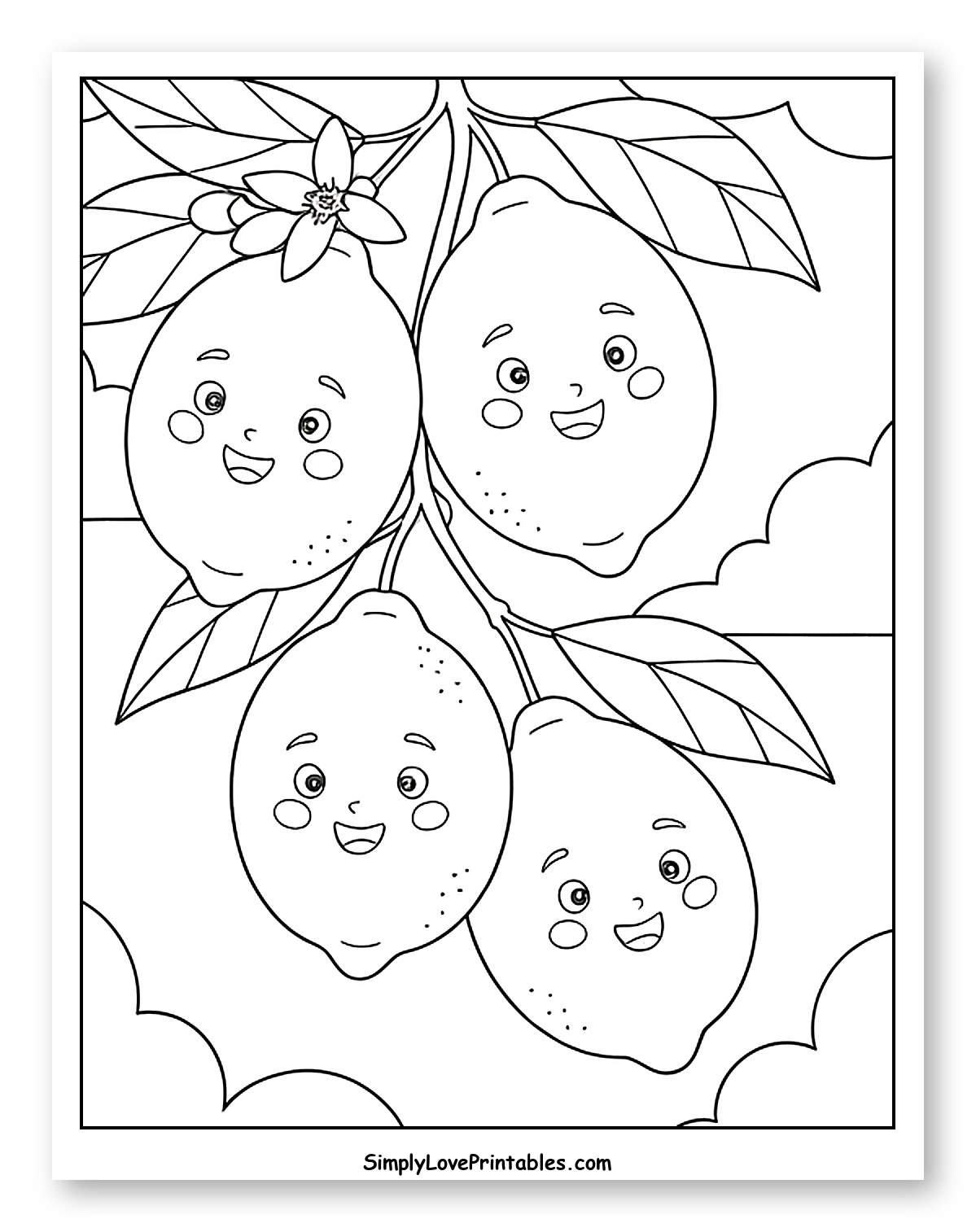 Happy Lemons on a Branch with Blossom
