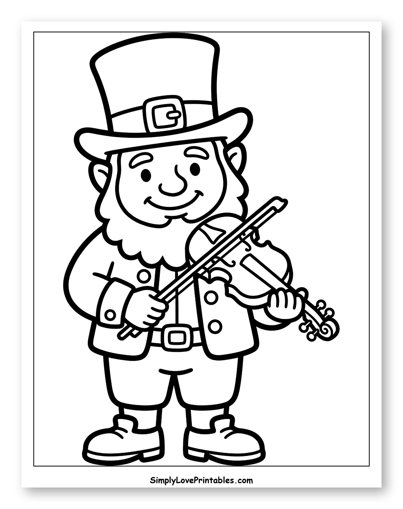 Happy Leprechaun Playing the Fiddle to Color for Toddlers