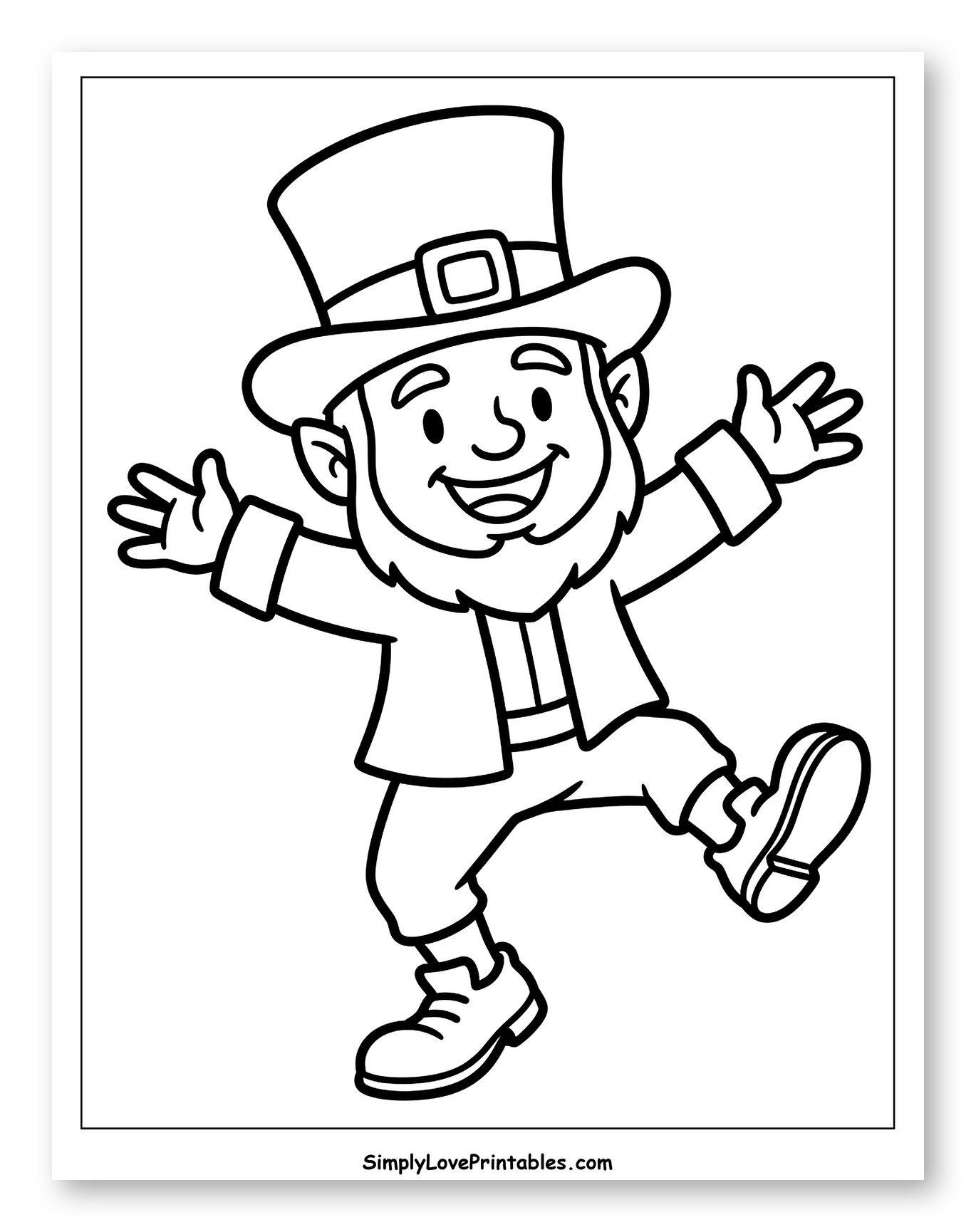 Happy Leprechaun Waving and Jumping Coloring Page for Toddlers