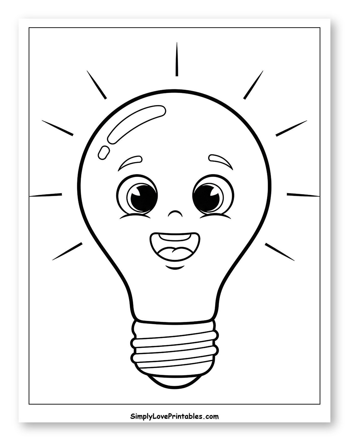 Happy Light Bulb Character Glowing Brightly Coloring Sheet for Toddlers