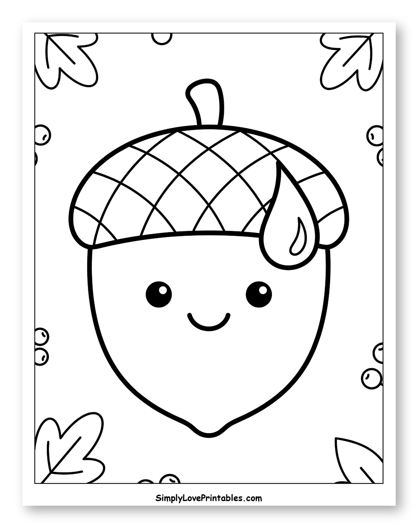 Happy Little Acorn with Autumn Leaves