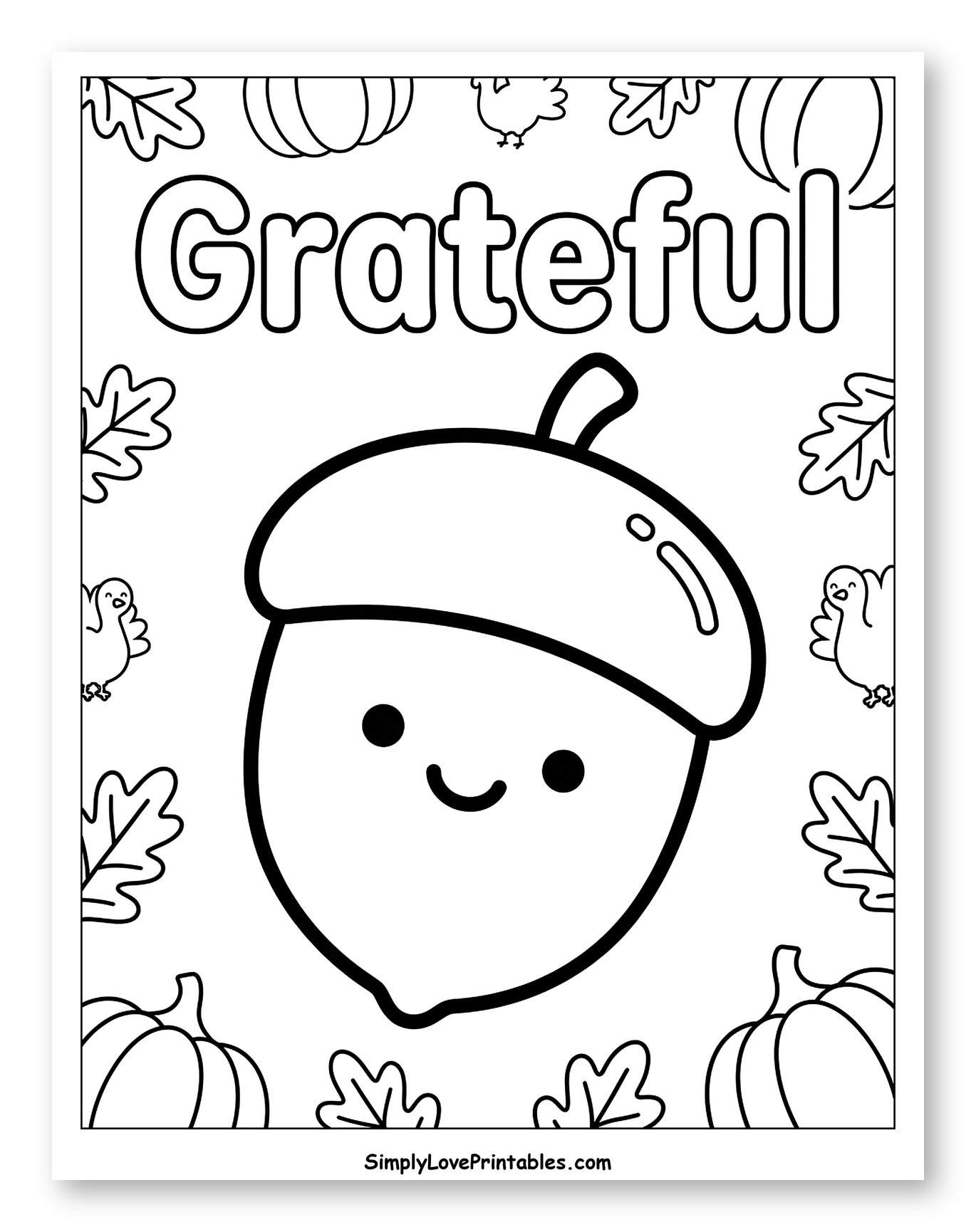Happy Little Acorn with Grateful Autumn Greeting