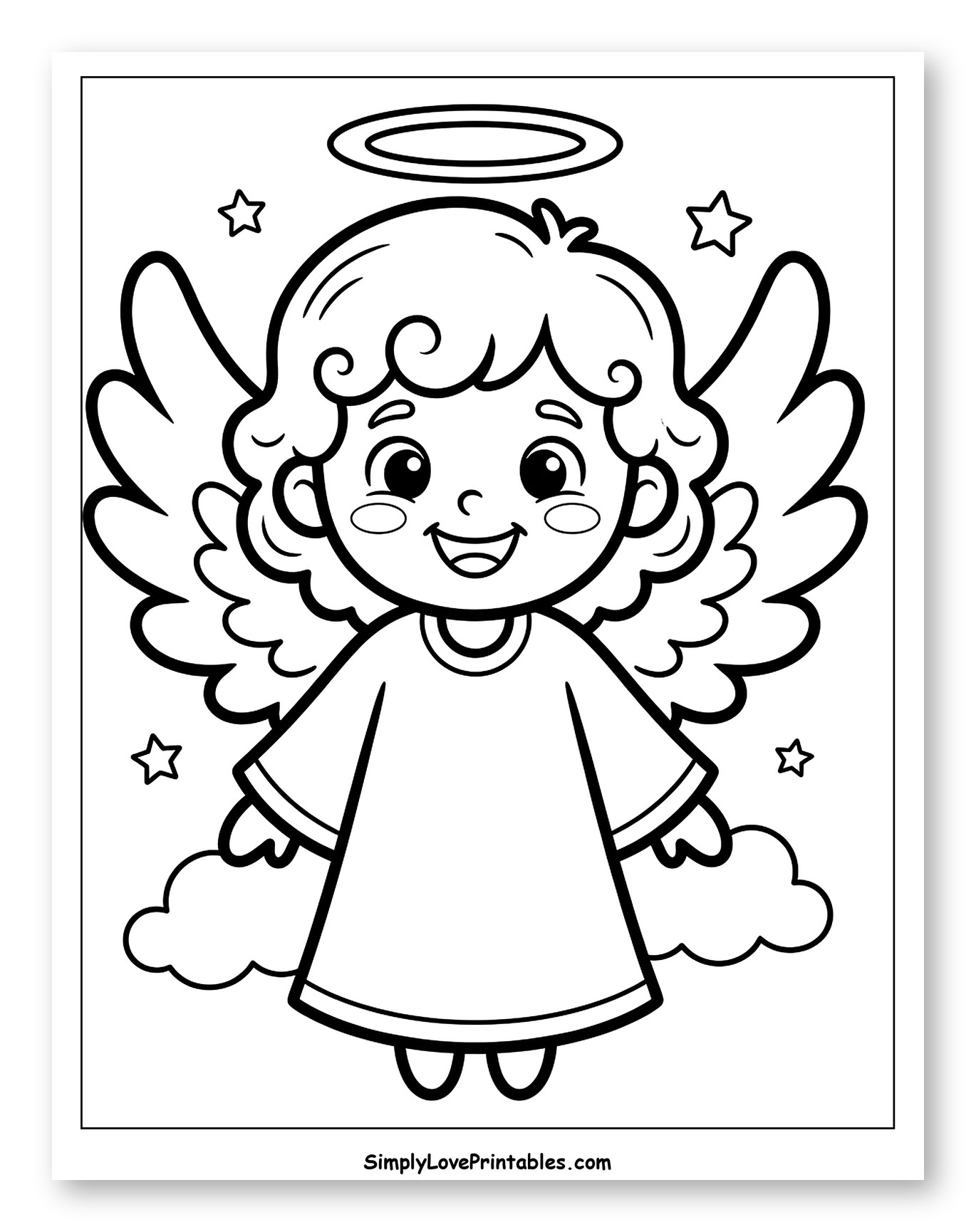 Happy Little Angel with Halo and Stars