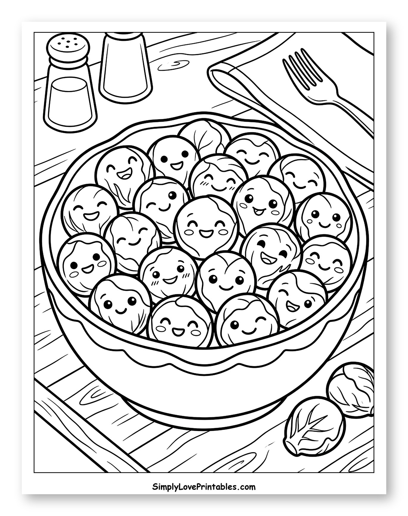 Happy Little Bowl of Brussels Sprouts Coloring Page for Kids