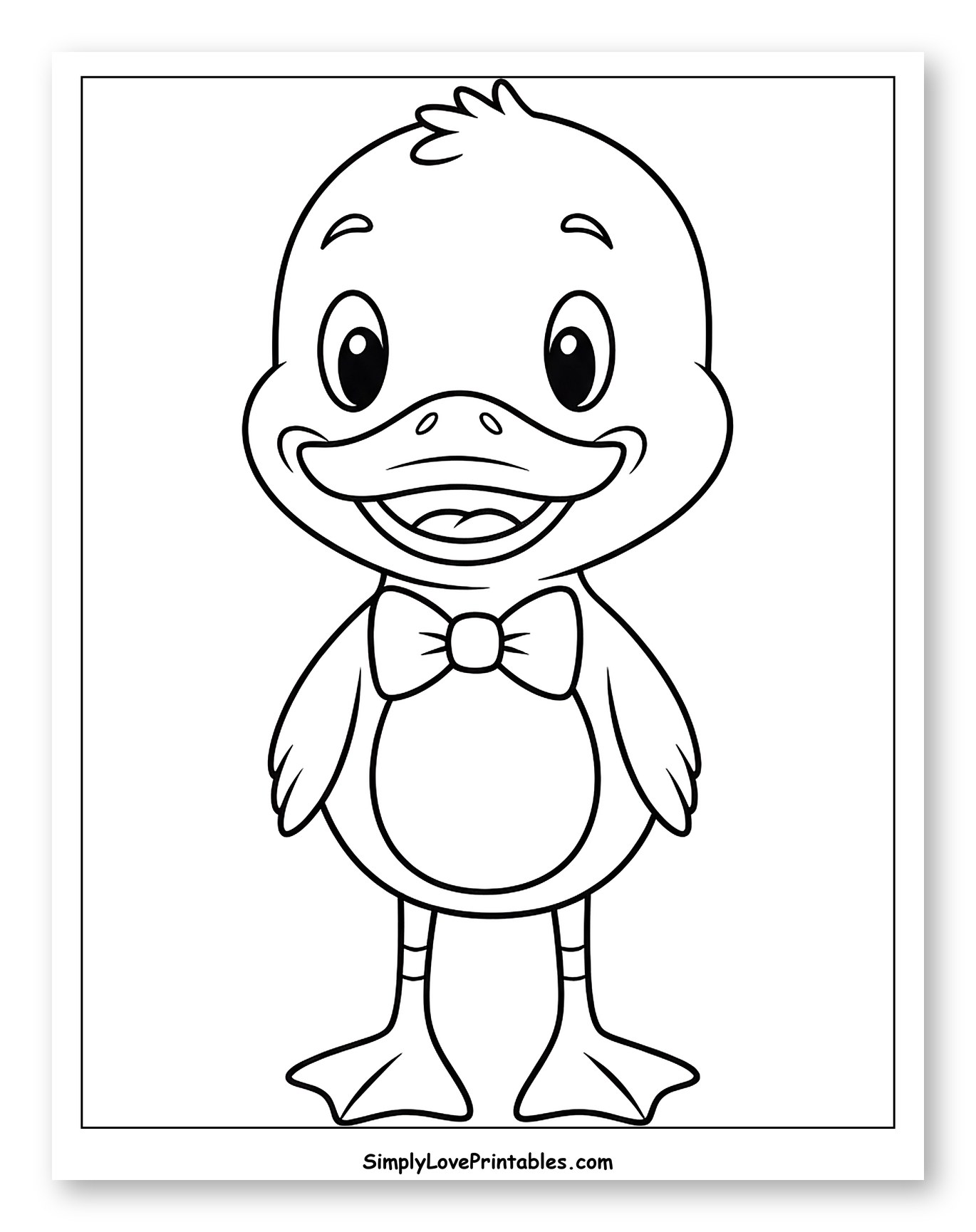 Happy Little Duck Wearing a Bow Tie to Color for Toddlers