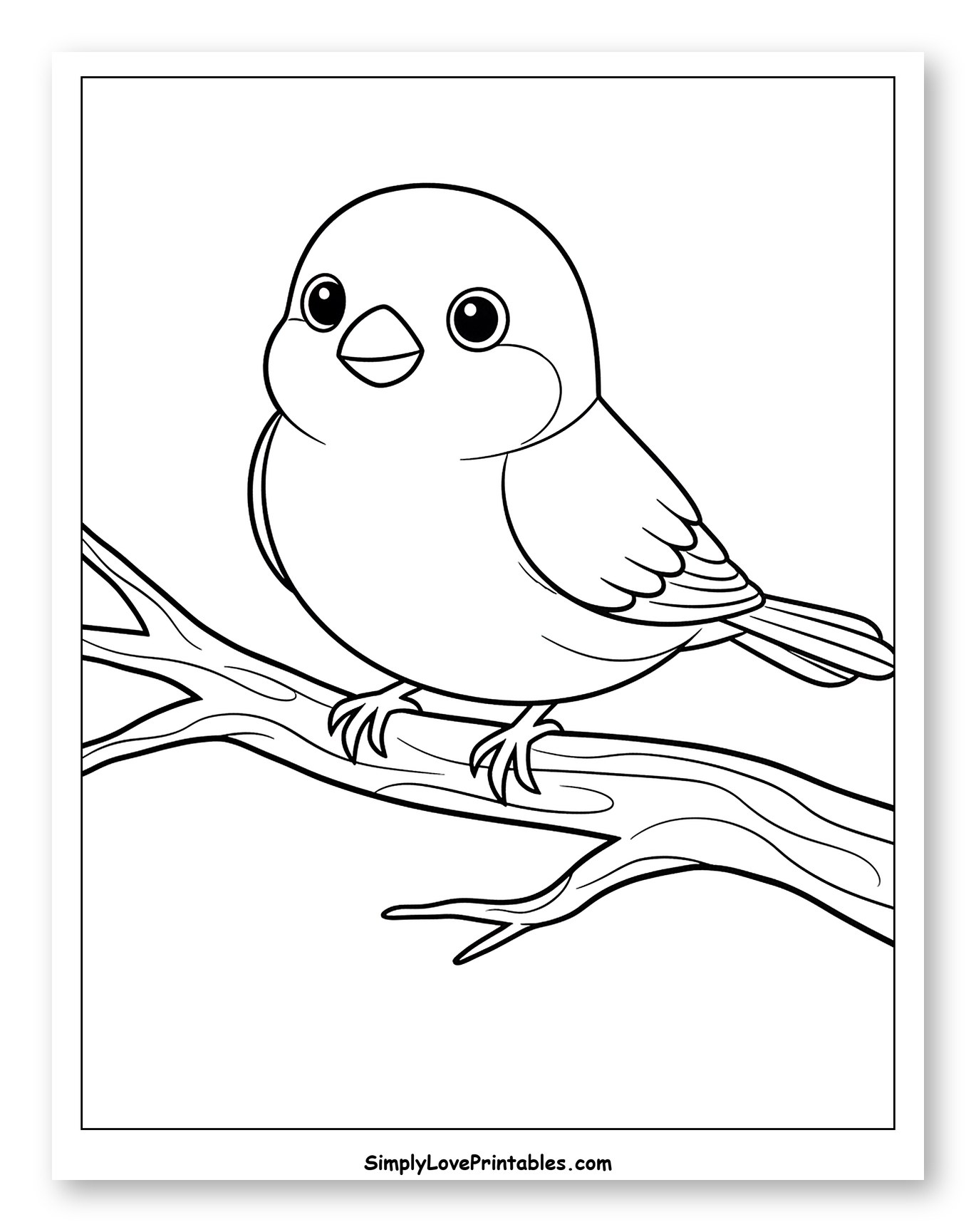 Happy Little Finch on a Branch Coloring Page for Toddlers