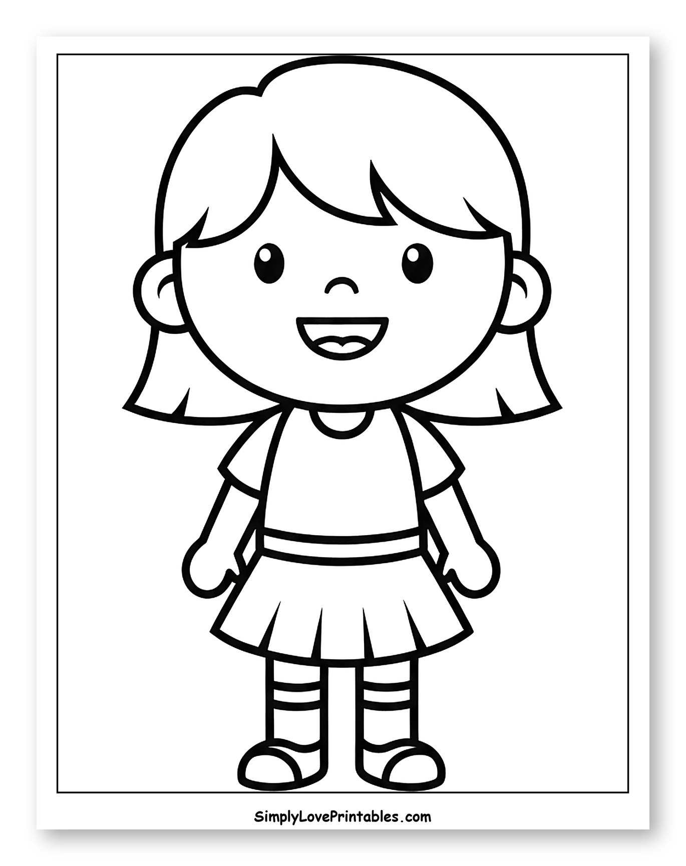 Happy Little Girl in a Skirt Coloring Page for Toddlers