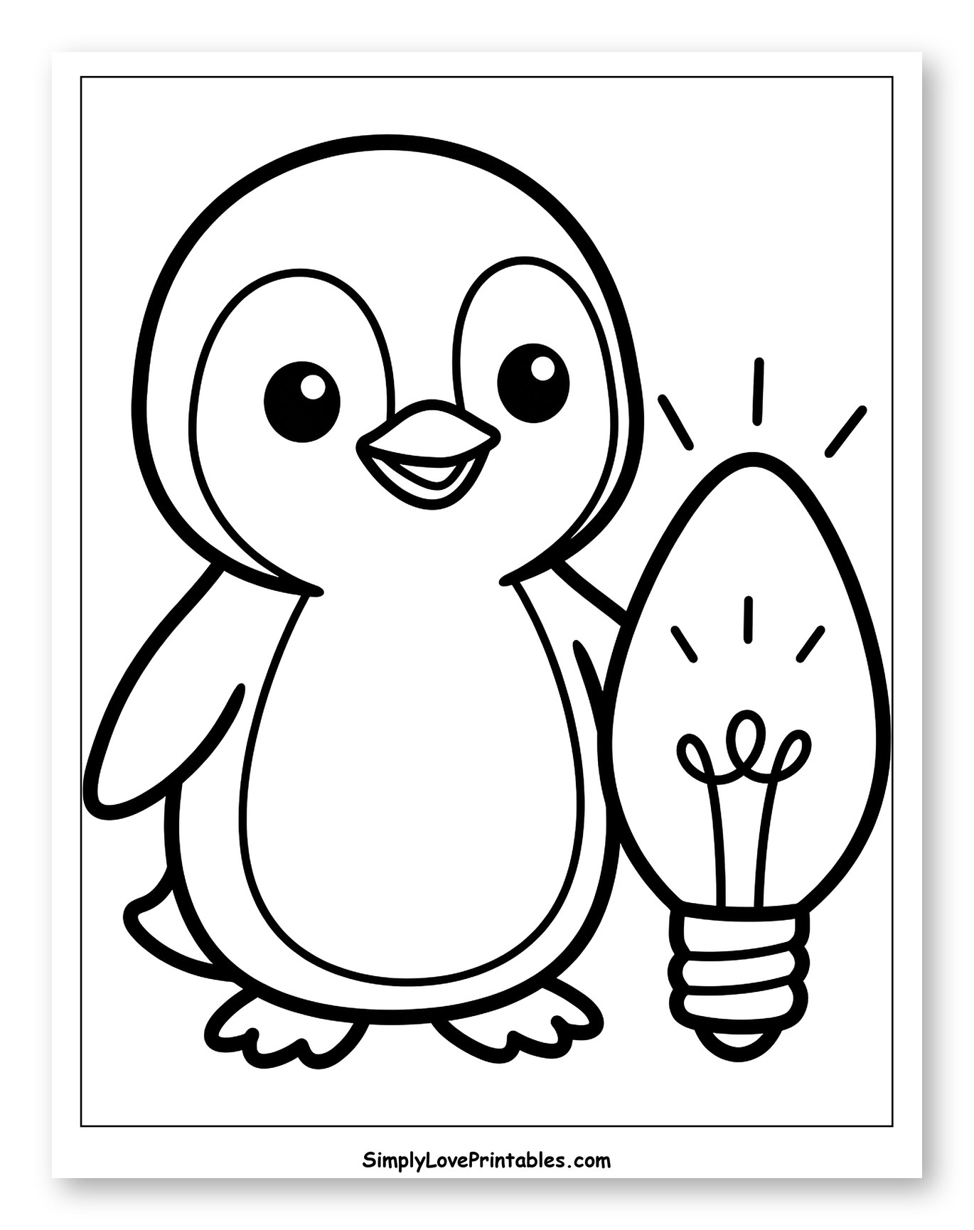 Happy Little Penguin with Christmas Light to Color for Toddlers