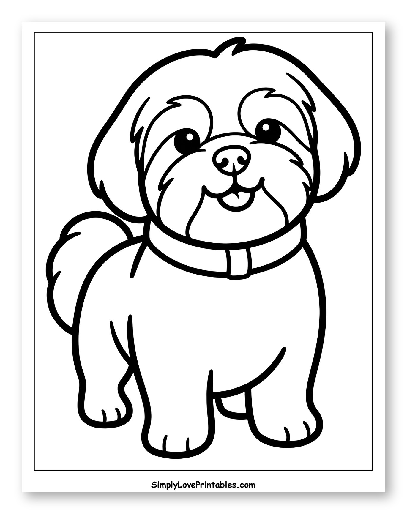 Happy Little Shih Tzu Puppy Coloring Page for Toddlers