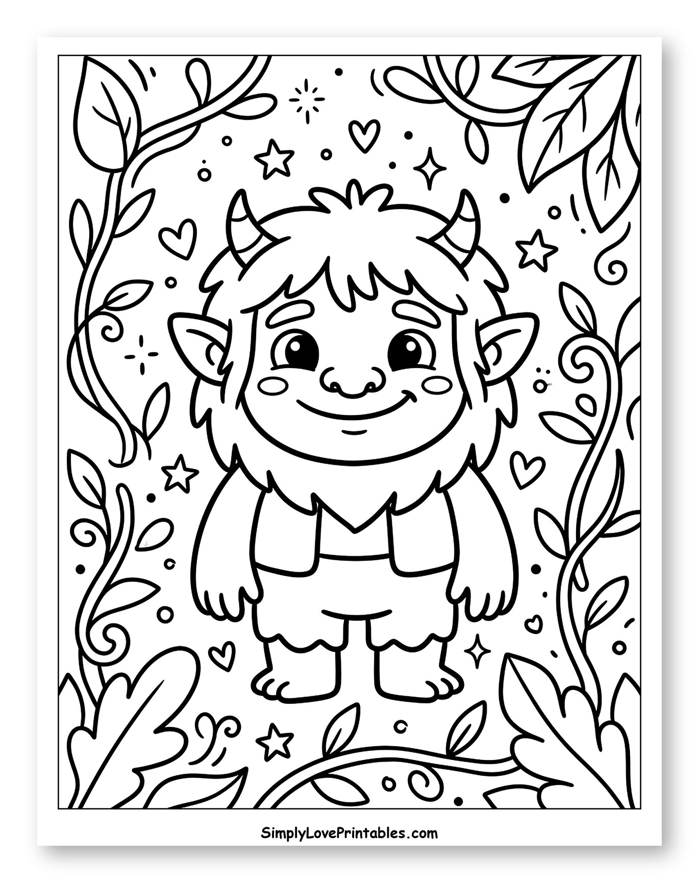 Happy Little Troll in a Leafy Forest to Color for Adults