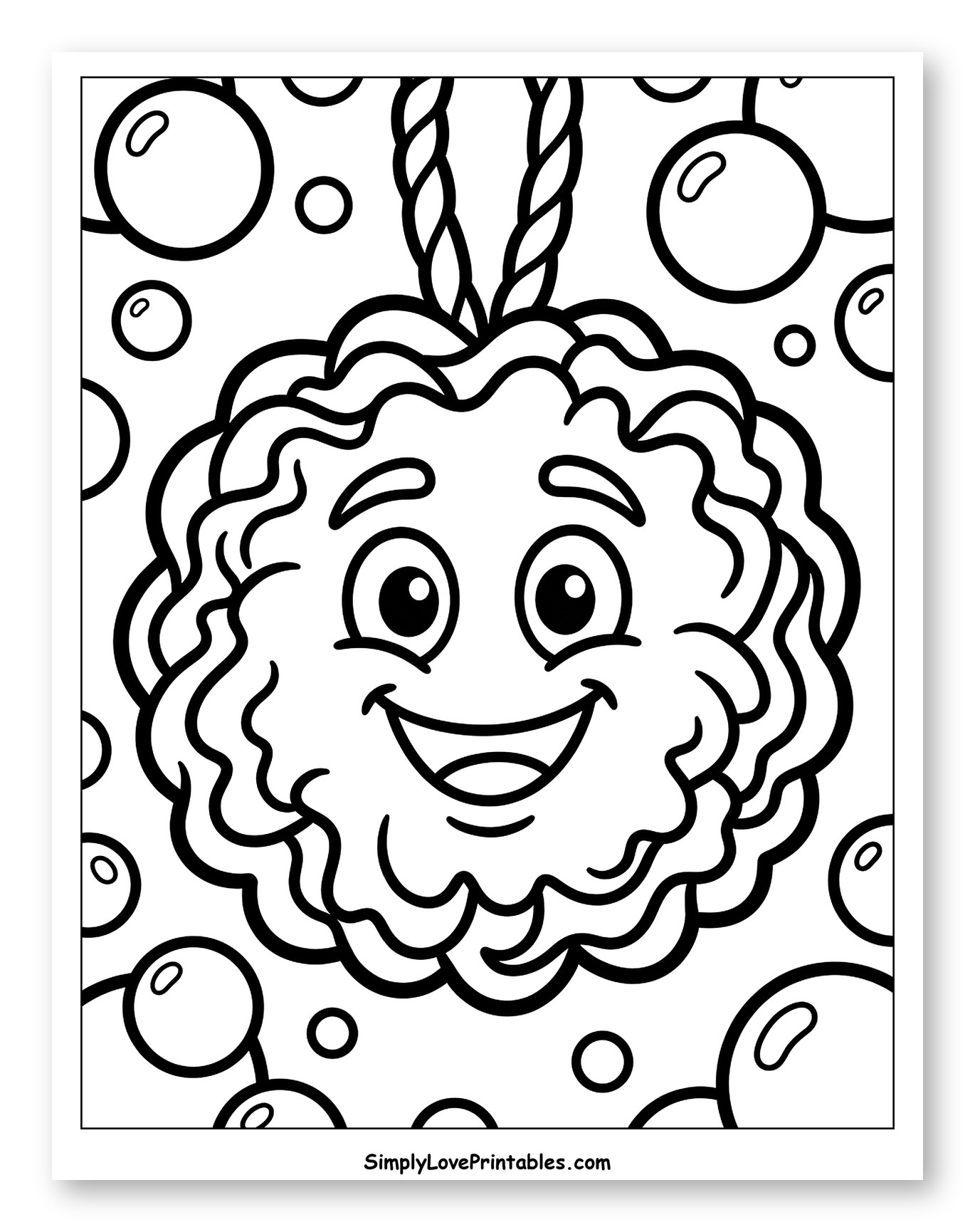 Happy Loofah Surrounded by Bubbles Coloring Sheet for Toddlers