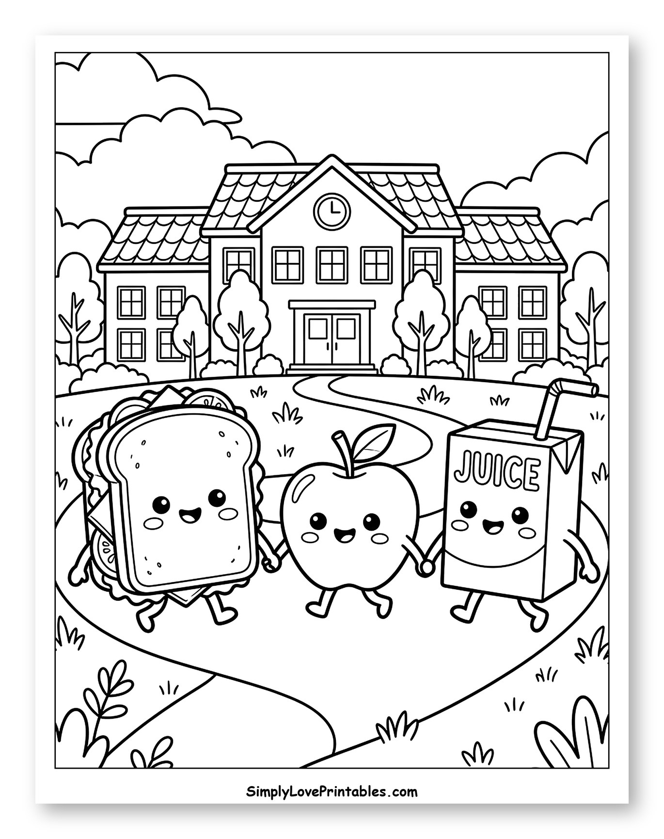 Happy Lunch Friends Walking to School