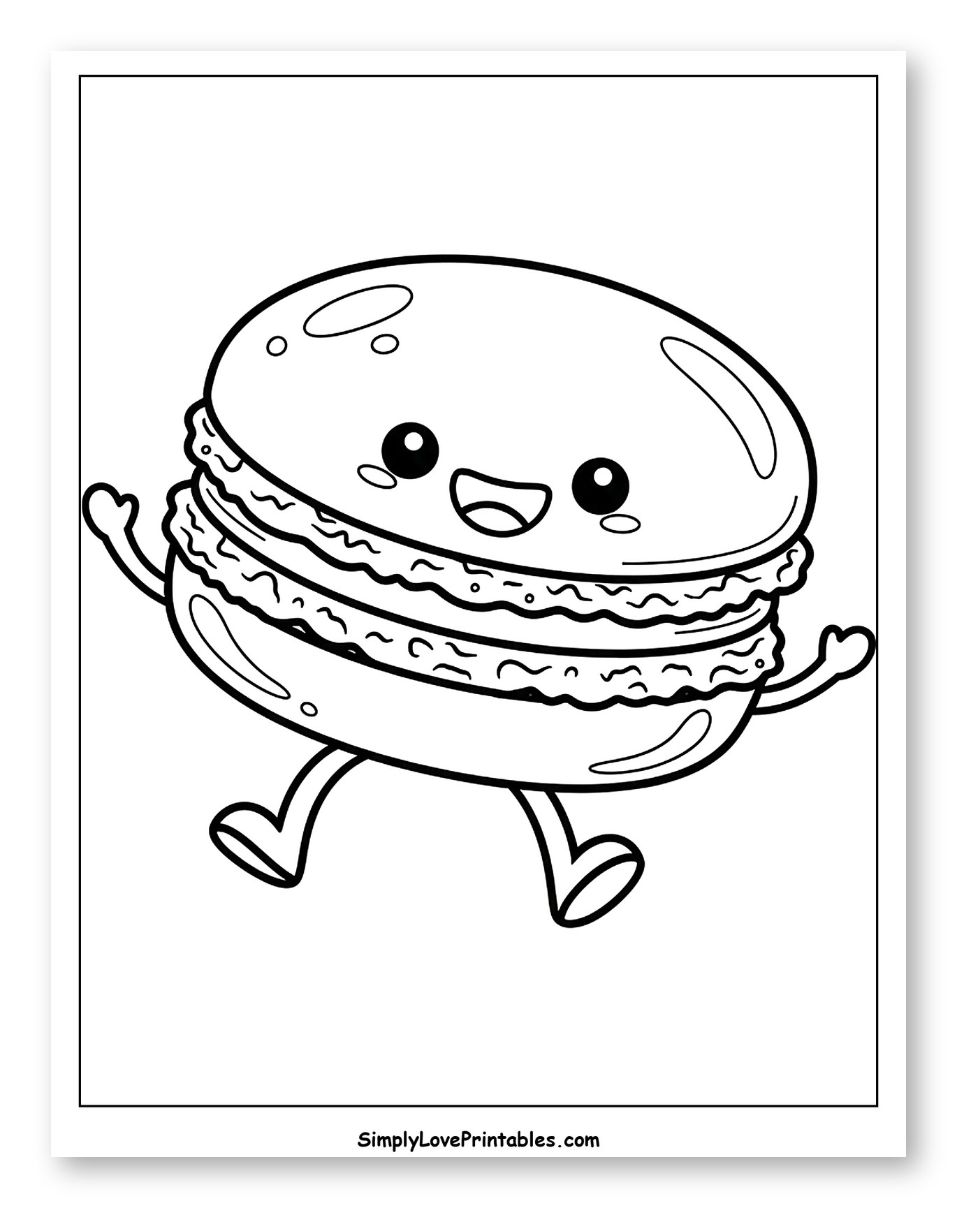 Happy Macaron with Arms and Legs to Color for Toddlers