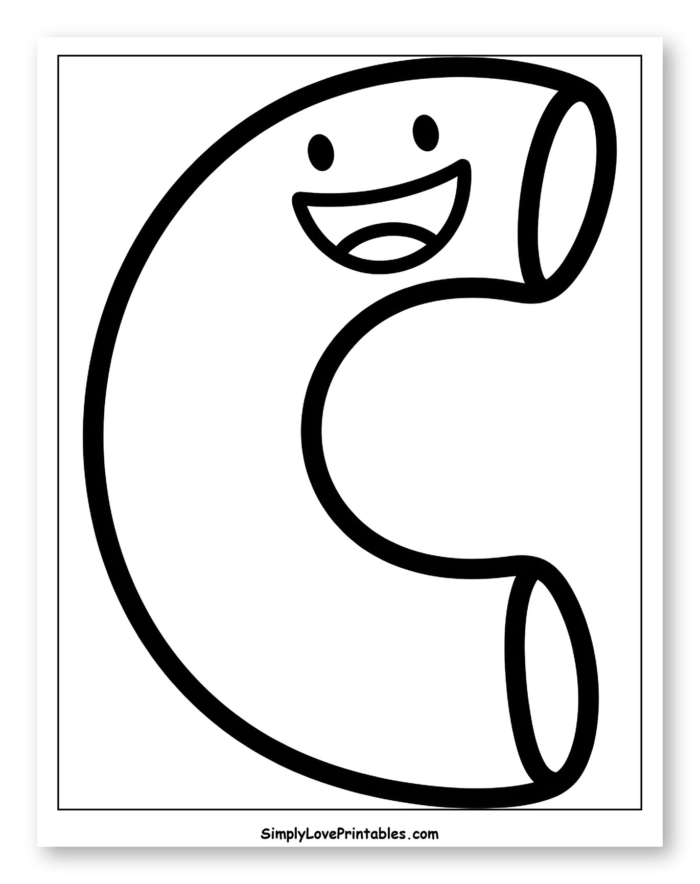 Happy Macaroni Pasta Shape Coloring Page for Toddlers