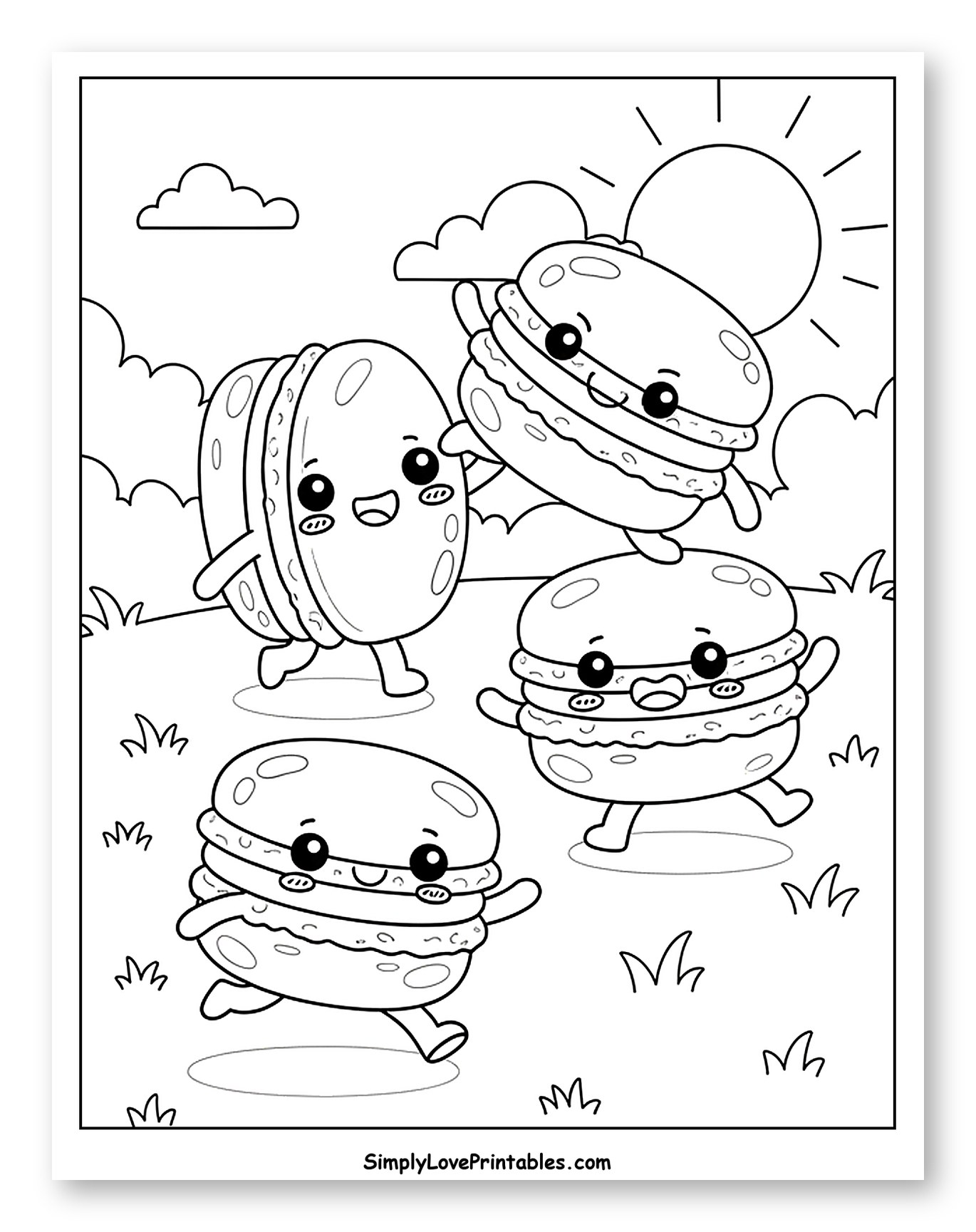 Happy Macarons Playing in a Field