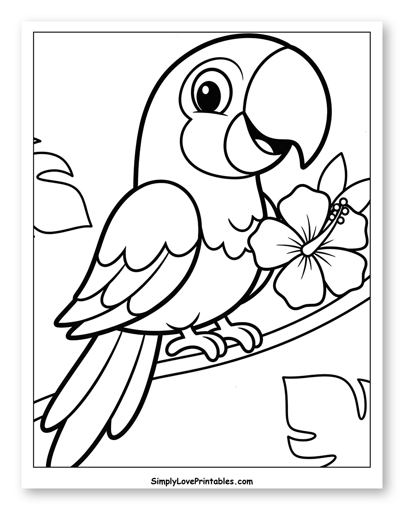 Happy Macaw Perched with Hibiscus Bloom