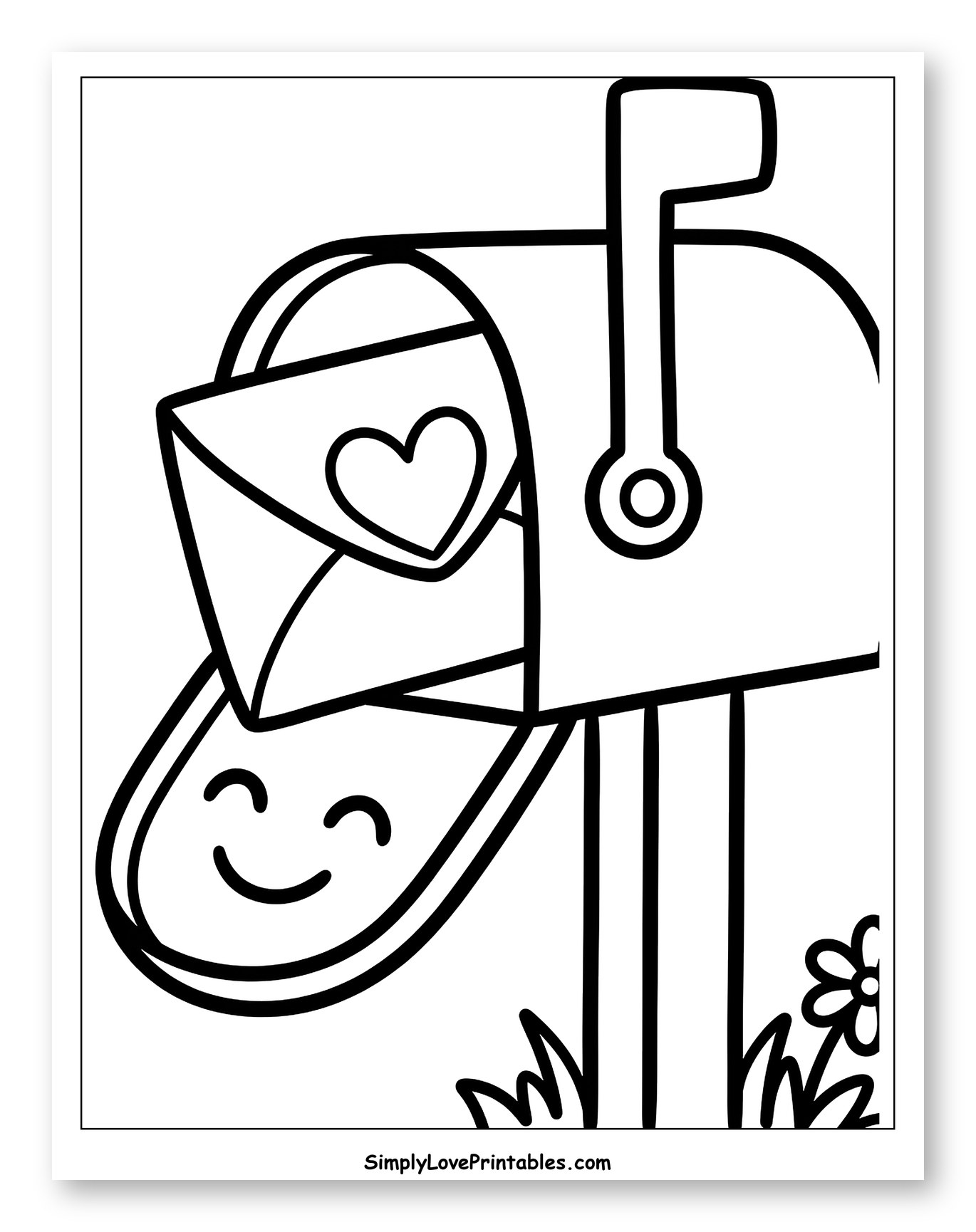 Happy Mailbox Holding a Love Letter Coloring Sheet for Toddlers