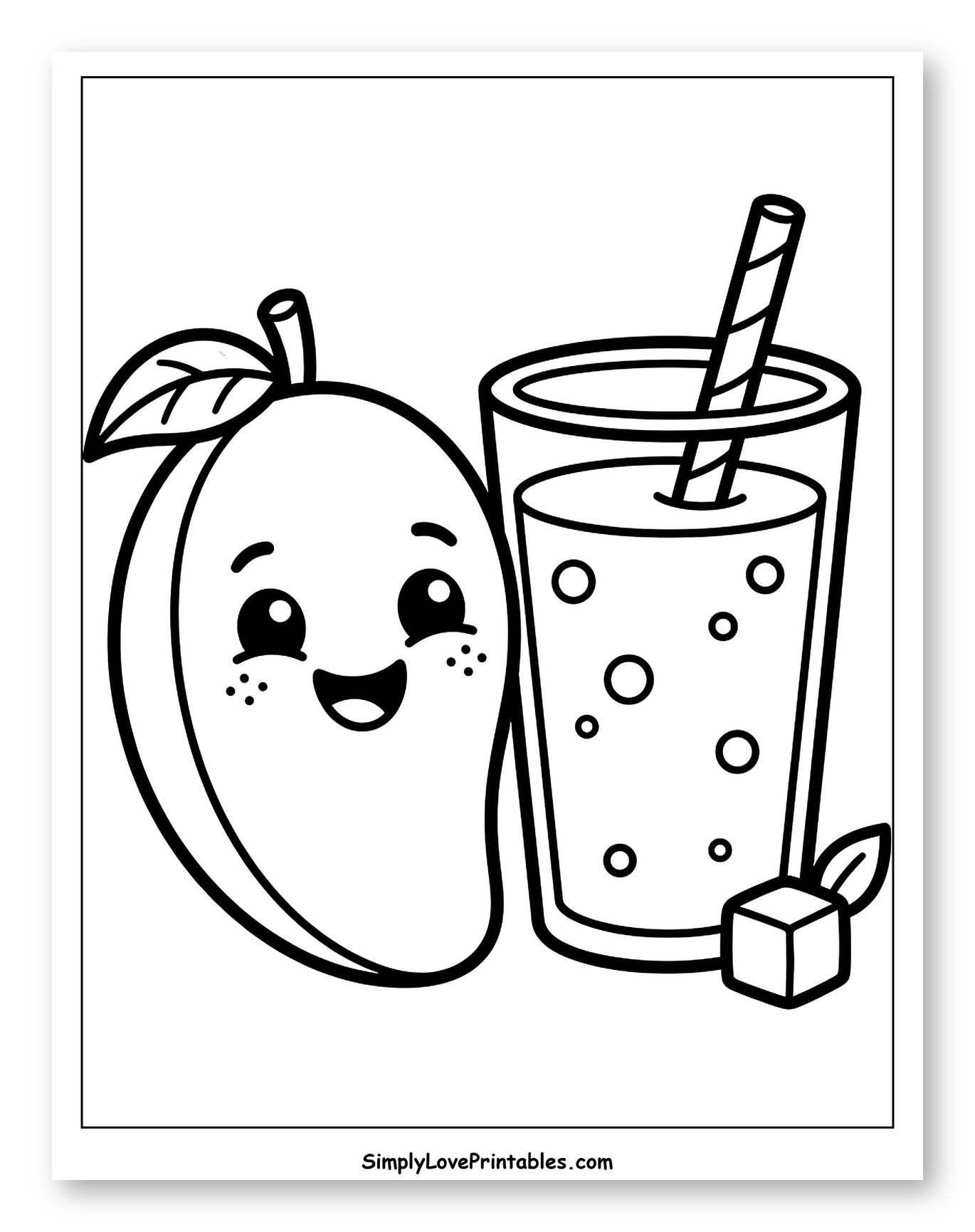 Happy Mango and Smoothie Drink Coloring Sheet for Toddlers