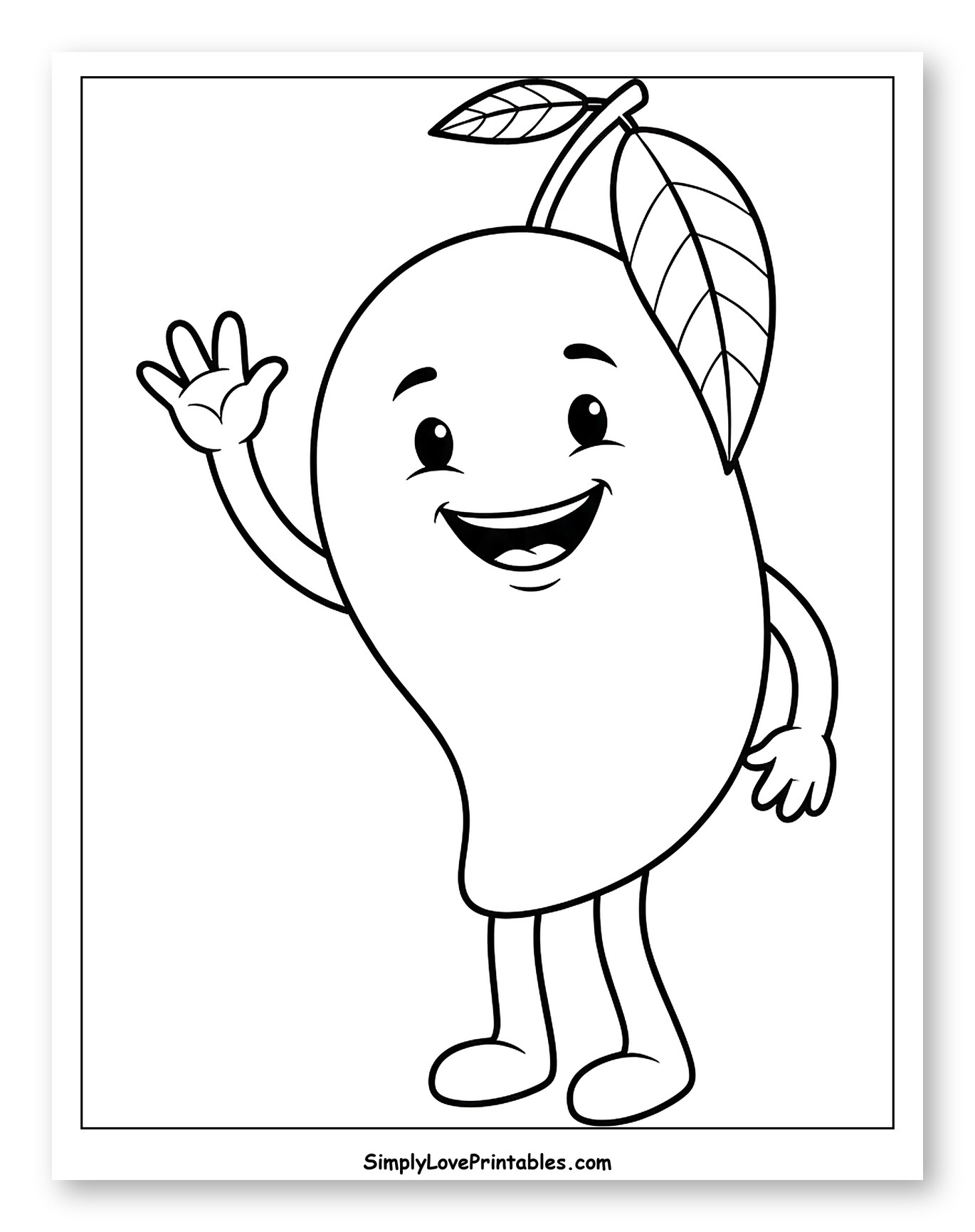 Happy Mango Character Waving Hello Coloring Page for Toddlers
