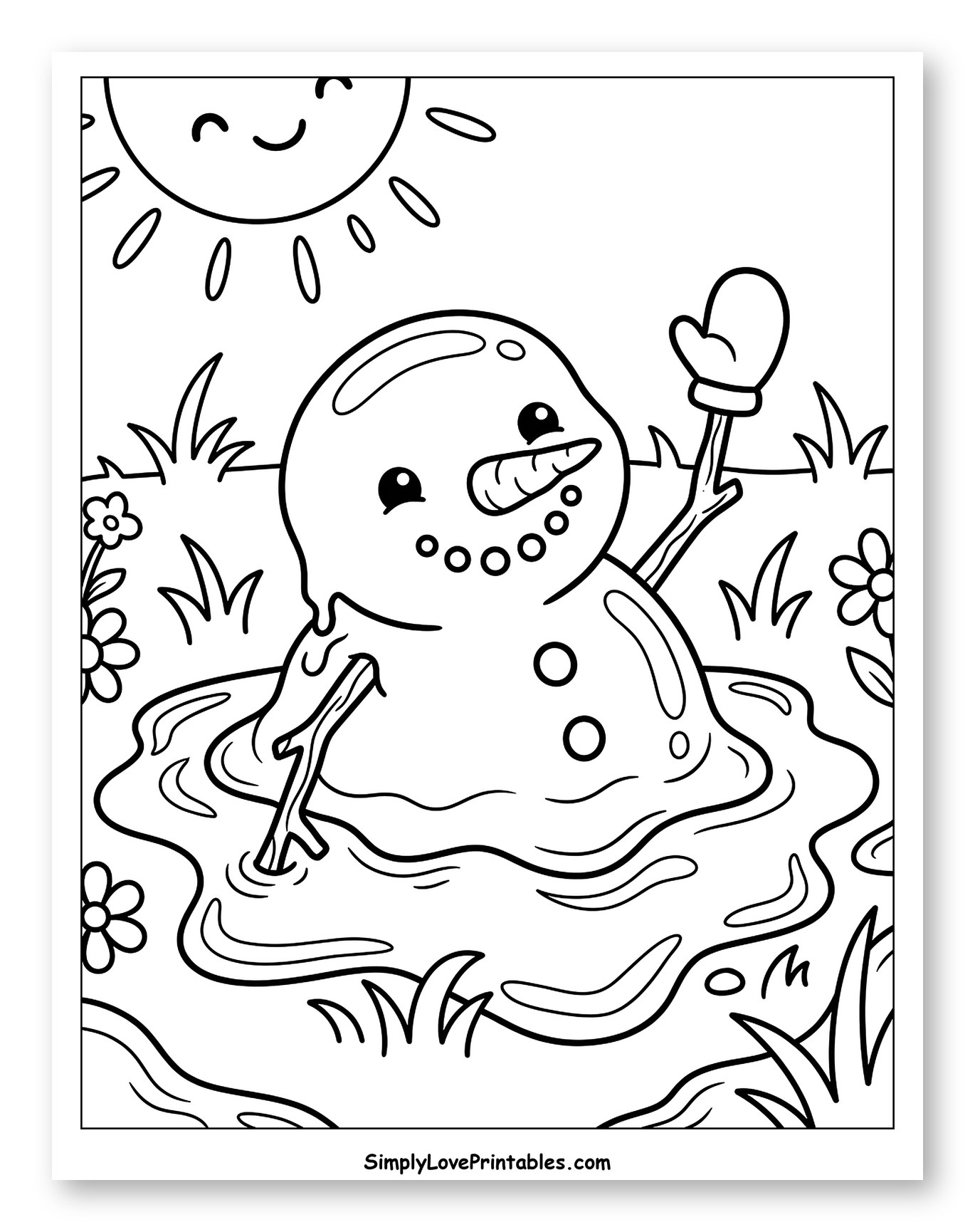 Happy Melting Snowman Waving under the Sun
