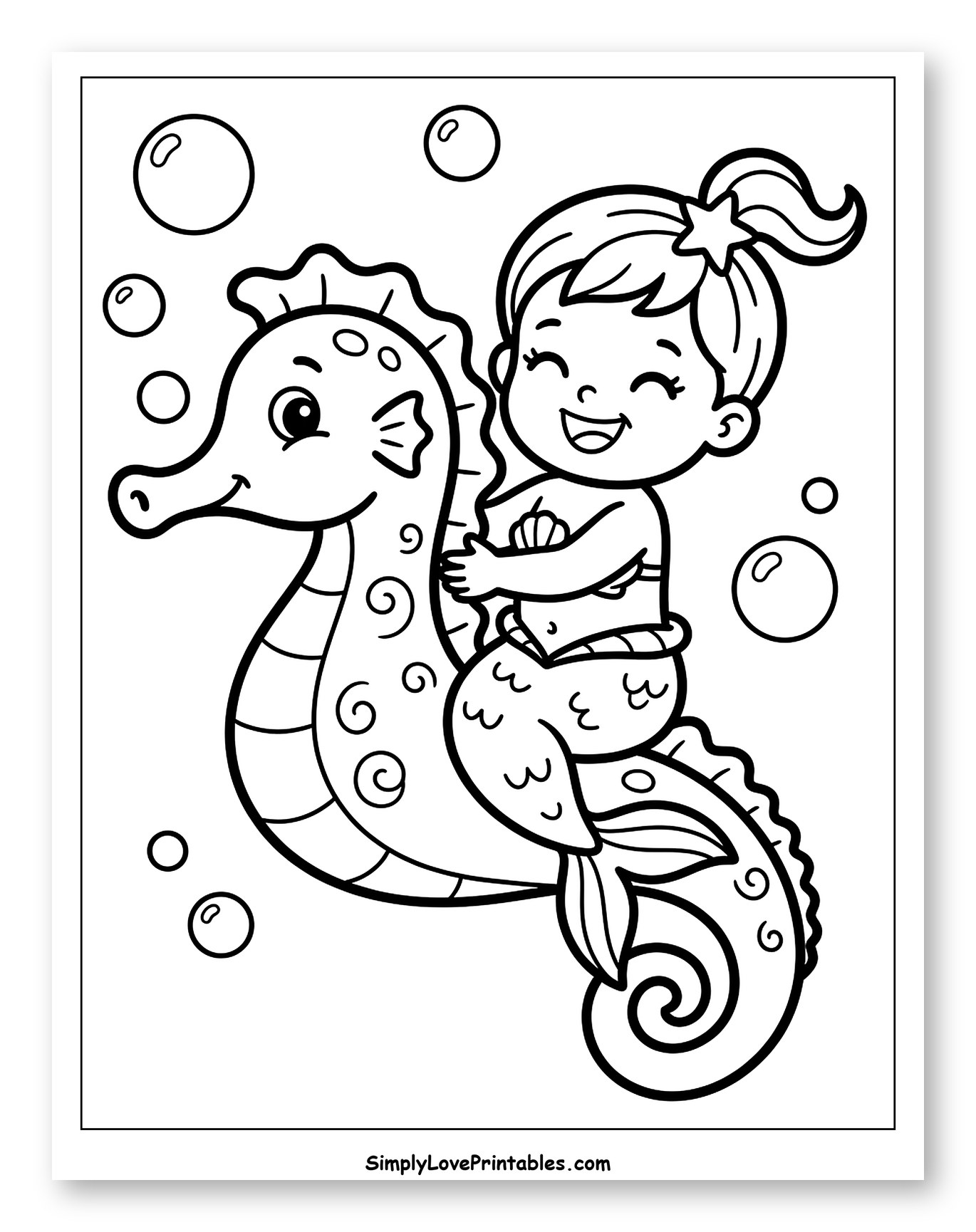 Happy Mermaid Riding a Friendly Seahorse