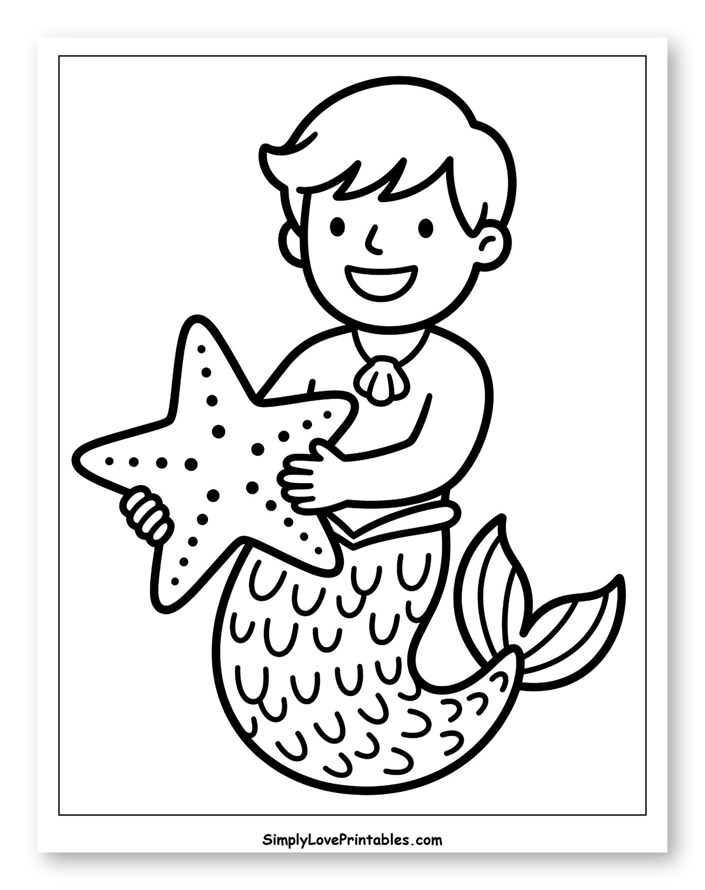 Happy Merman Holding a Starfish