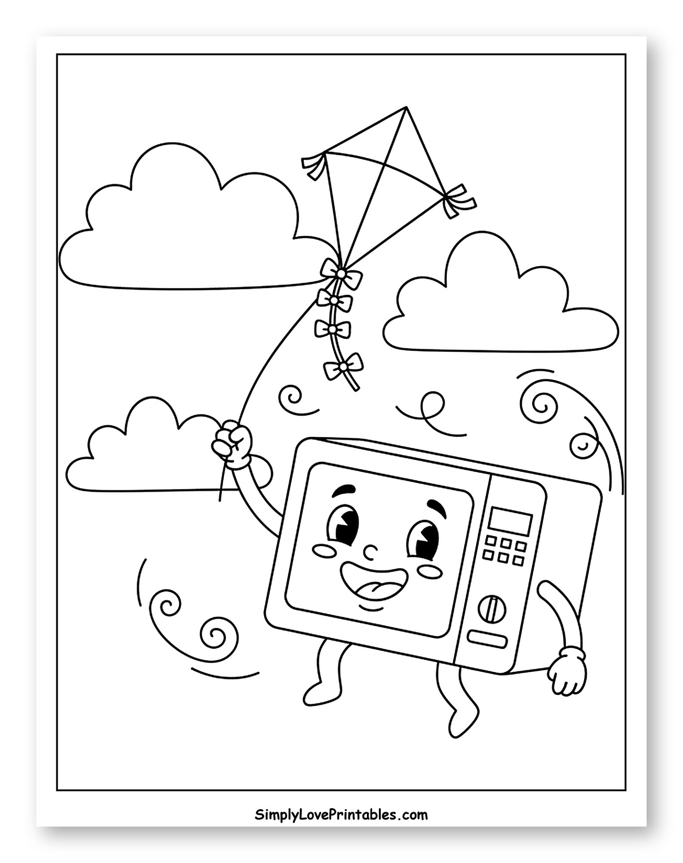Happy Microwave Flying a Kite with Clouds