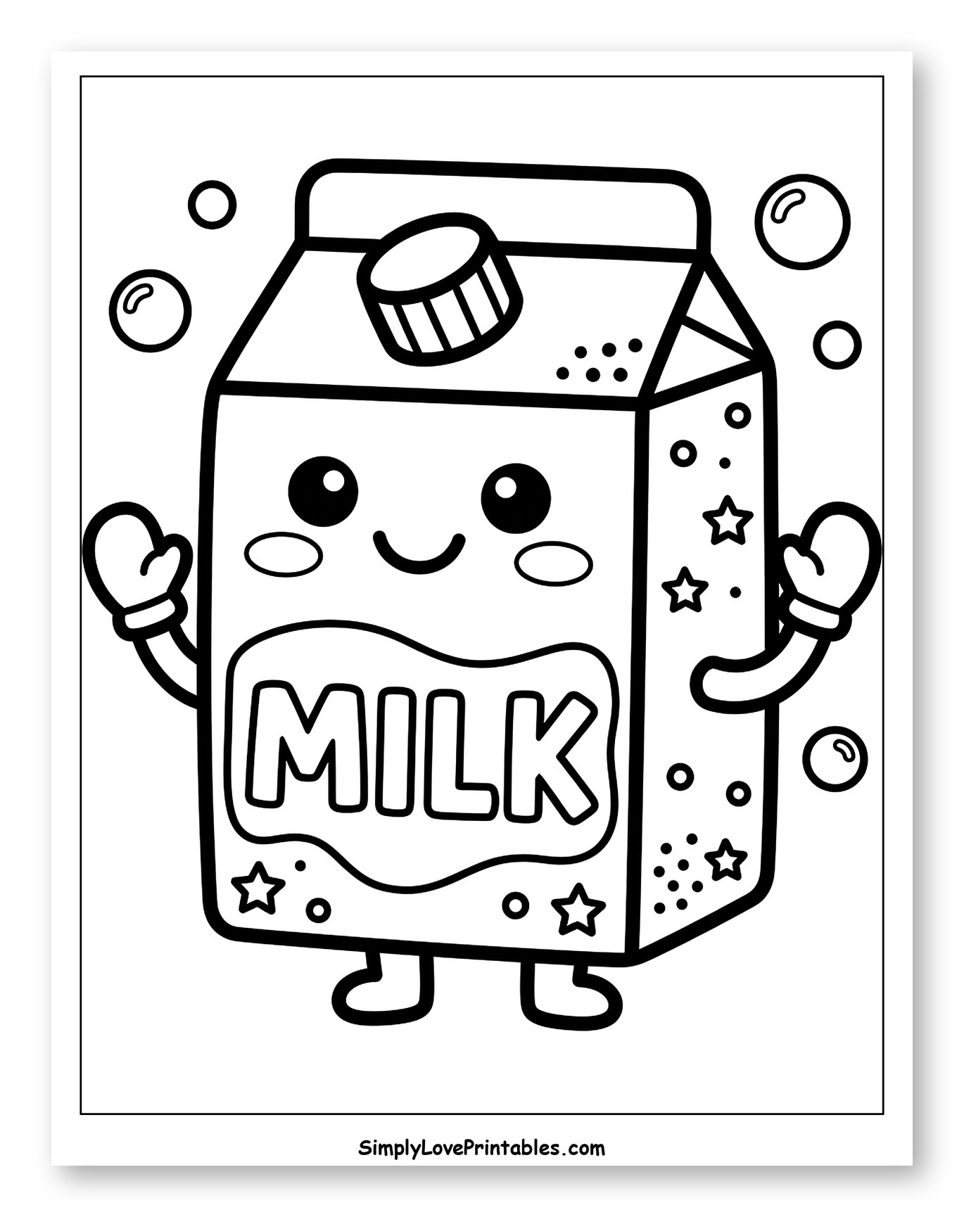 Happy Milk Carton with Stars and Bubbles