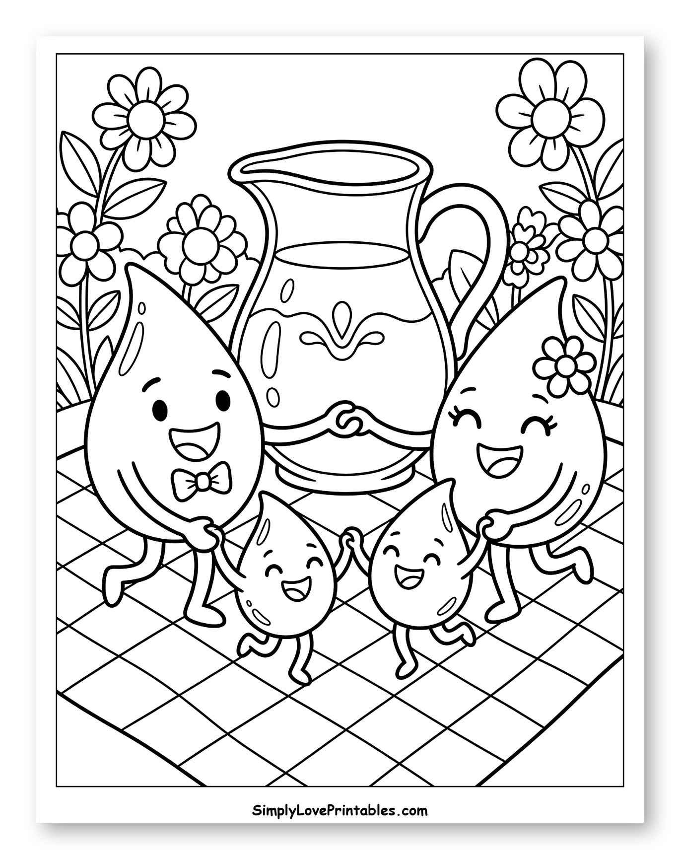 Happy Milk Drop Family Picnic with Flowers