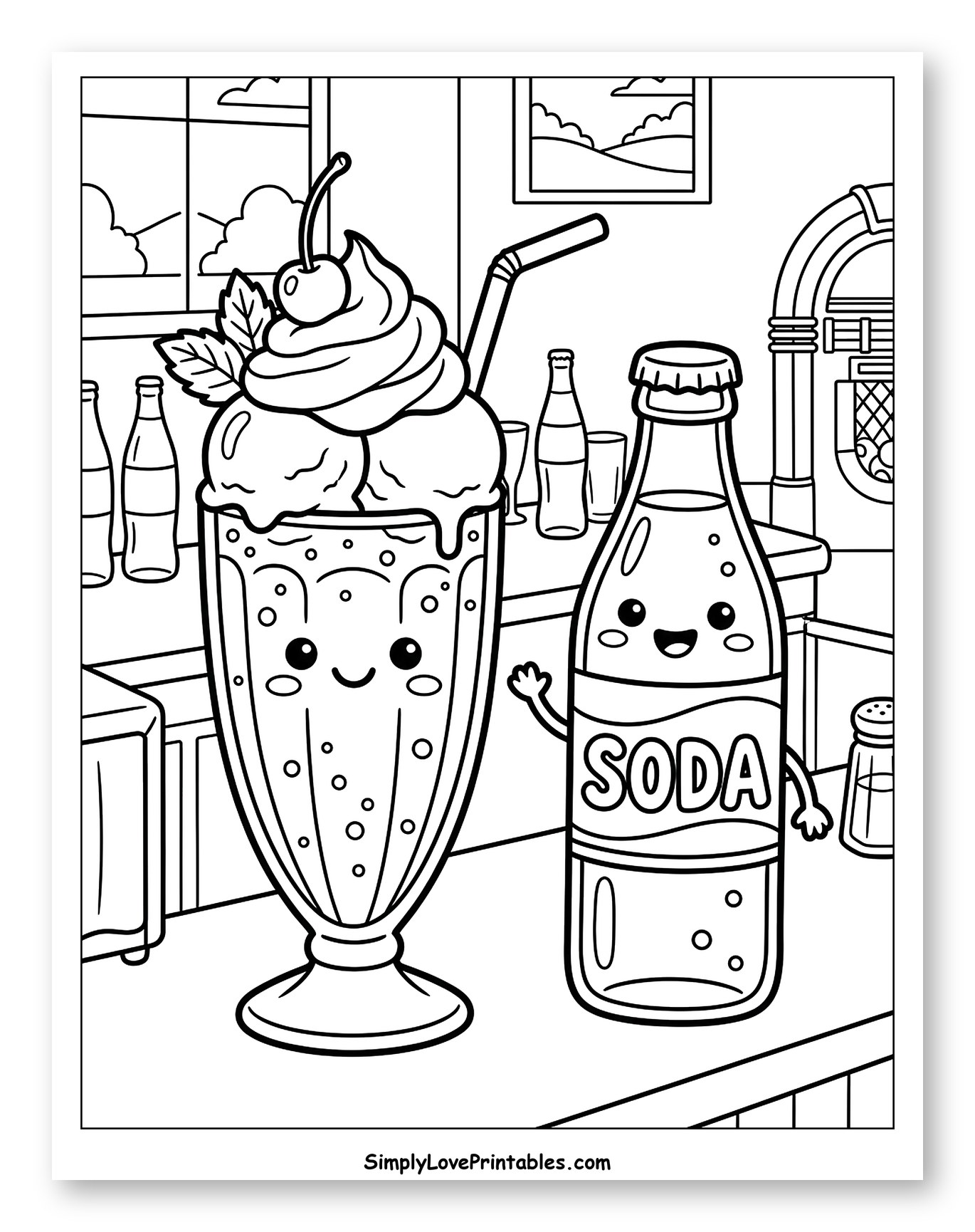Happy Milkshake and Soda Bottle in Diner