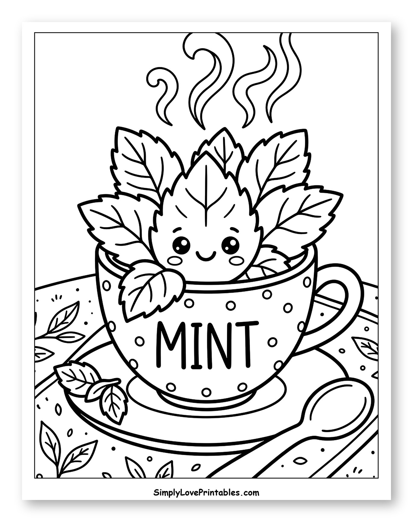 Happy Mint Character in a Polka Dot Cup Coloring Sheet for Kids