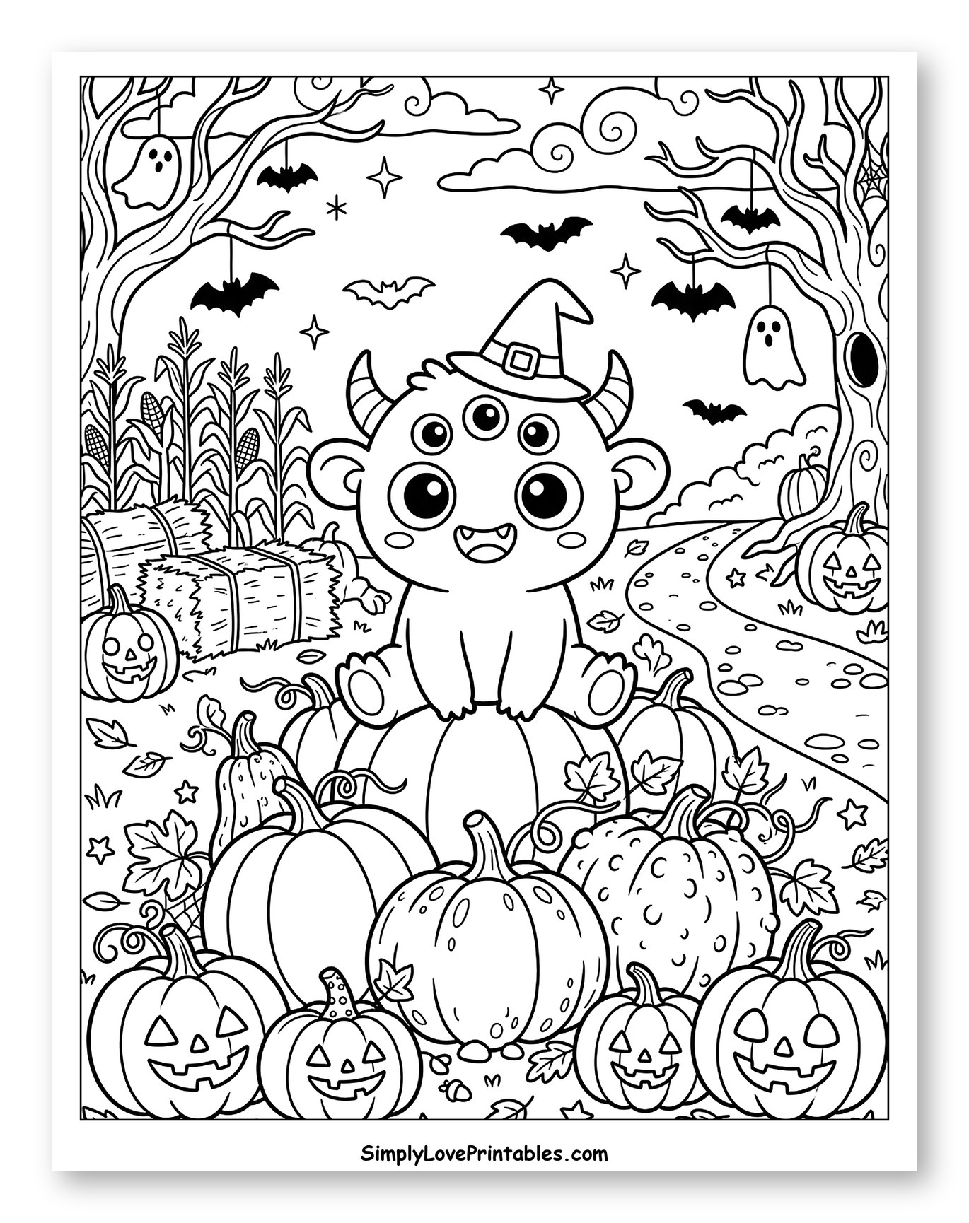 Happy Monster in a Halloween Pumpkin Field