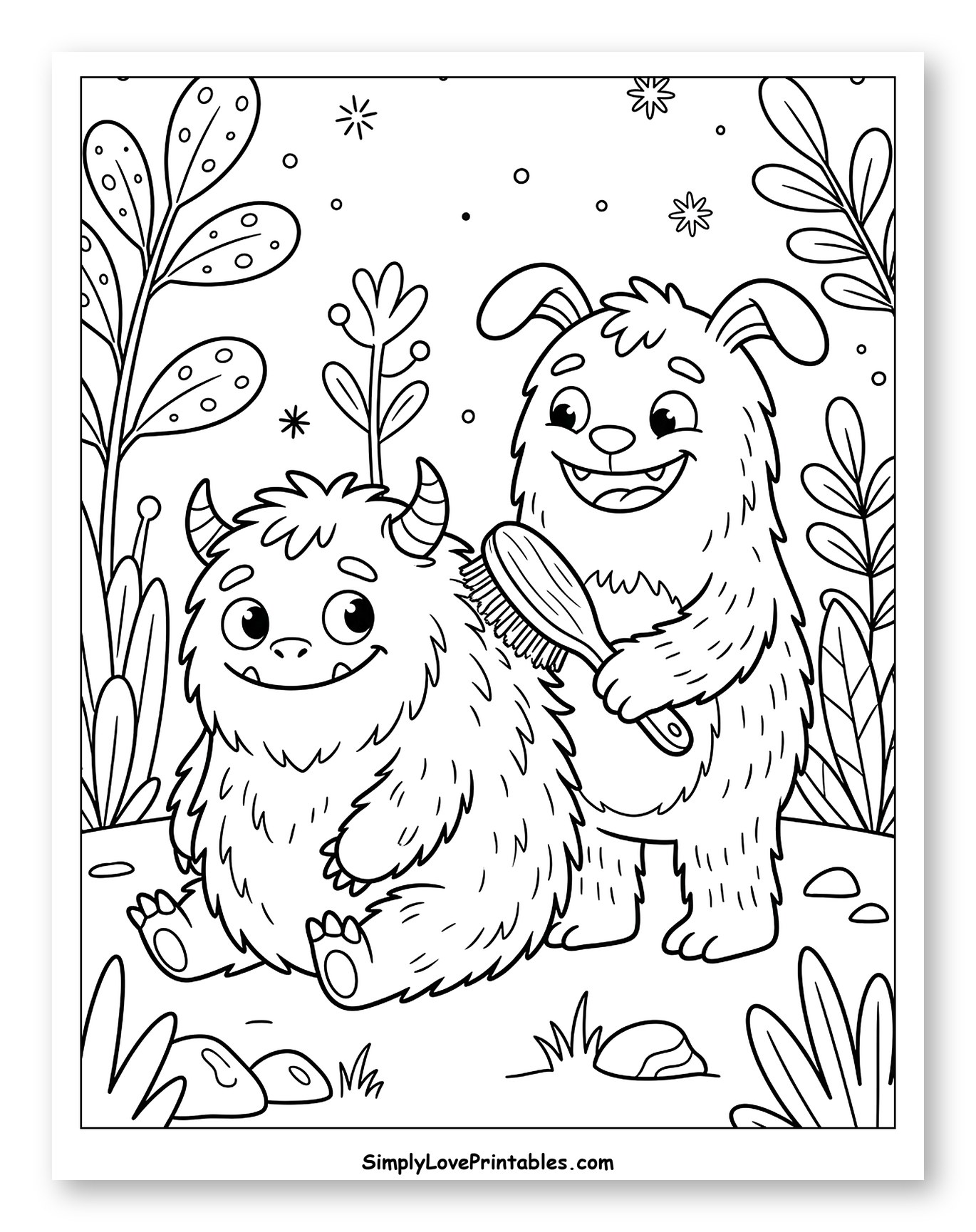 Happy Monsters Brushing Fur to Color for Kids