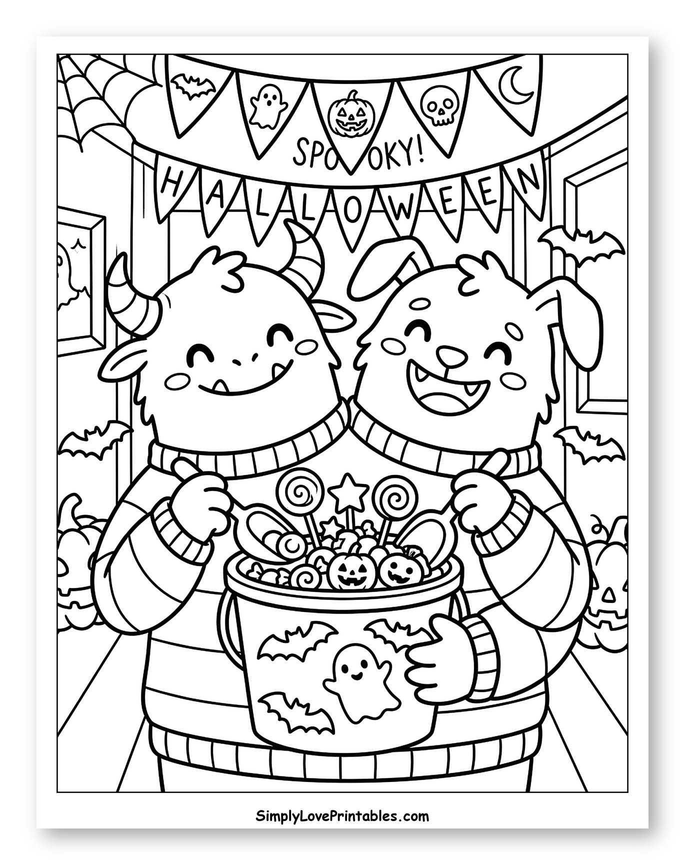 Happy Monsters with a Halloween Candy Bucket