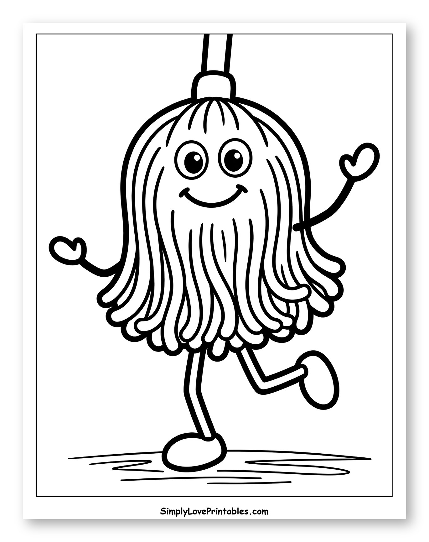 Happy Mop Character Walking with a Smile