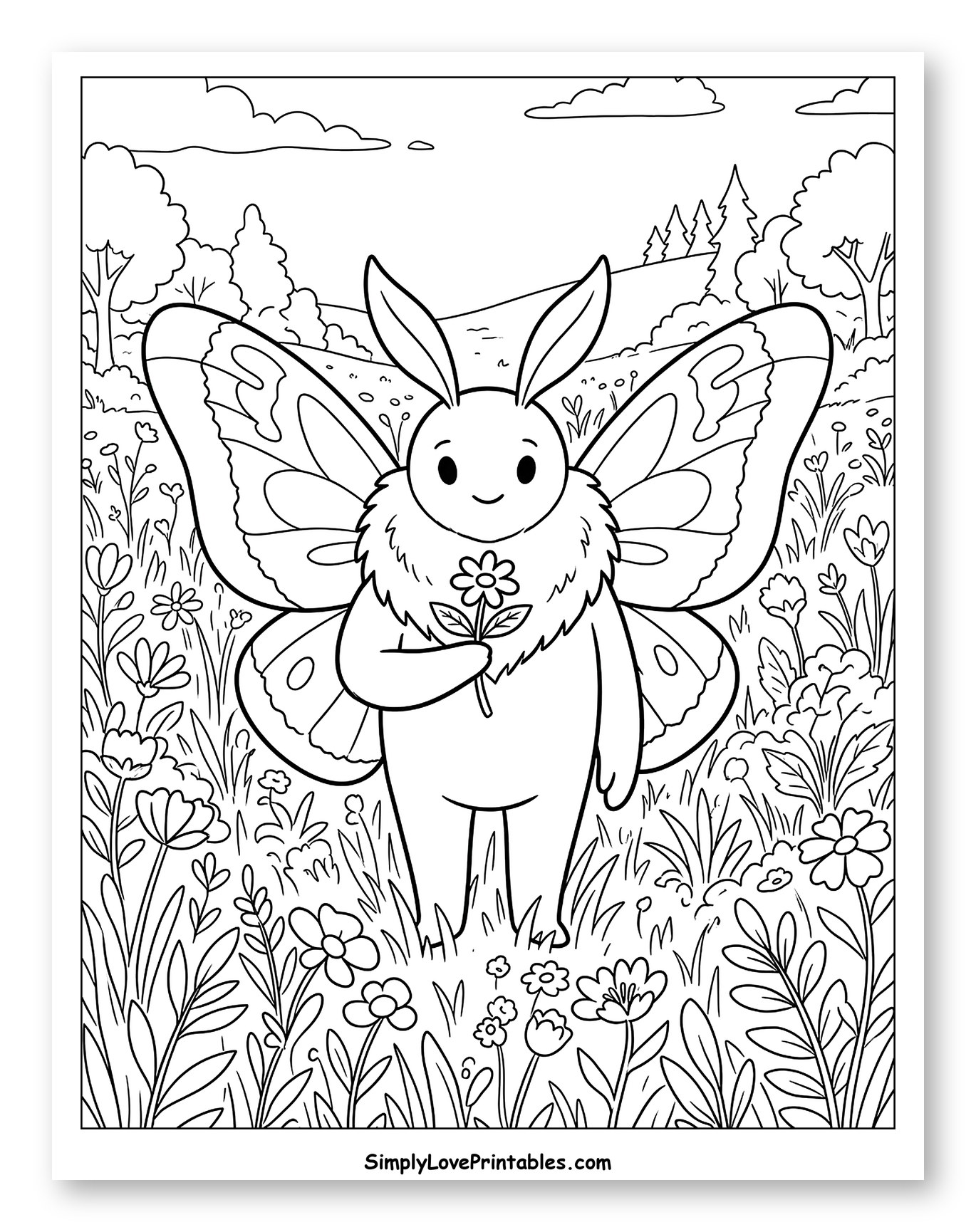 Happy Moth Person in a Flowery Meadow