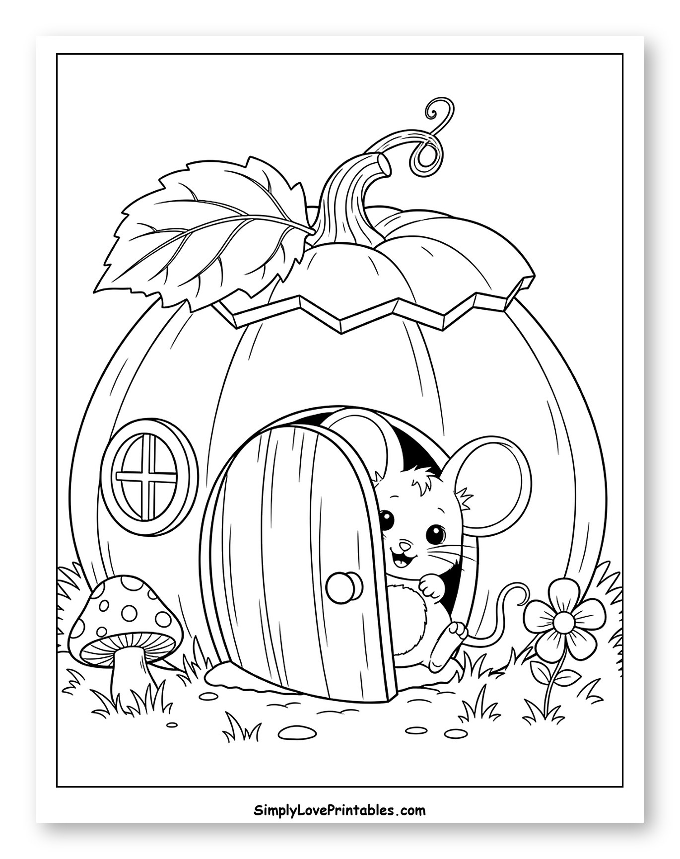Happy Mouse Peeking from Pumpkin House