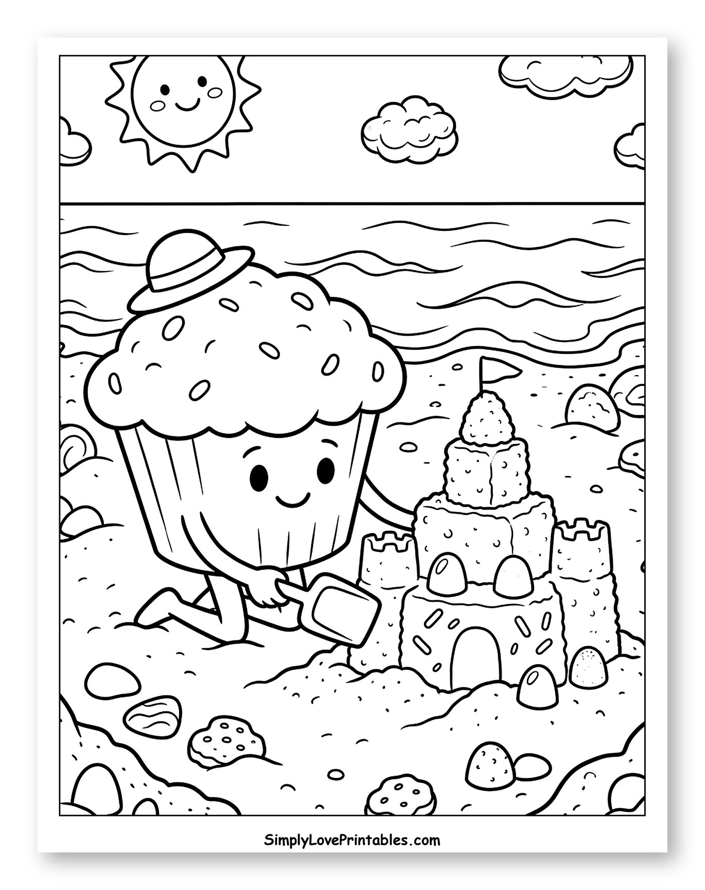 Happy Muffin Building a Sandcastle at the Beach